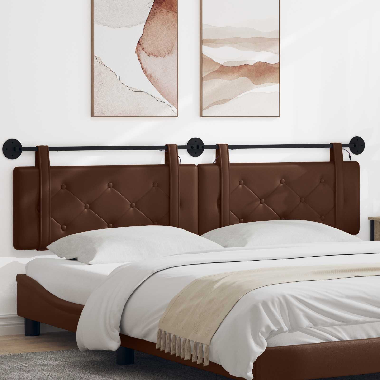 Tête de lit suspendue Avec lumière LED Marron Simili cuir - XIOS