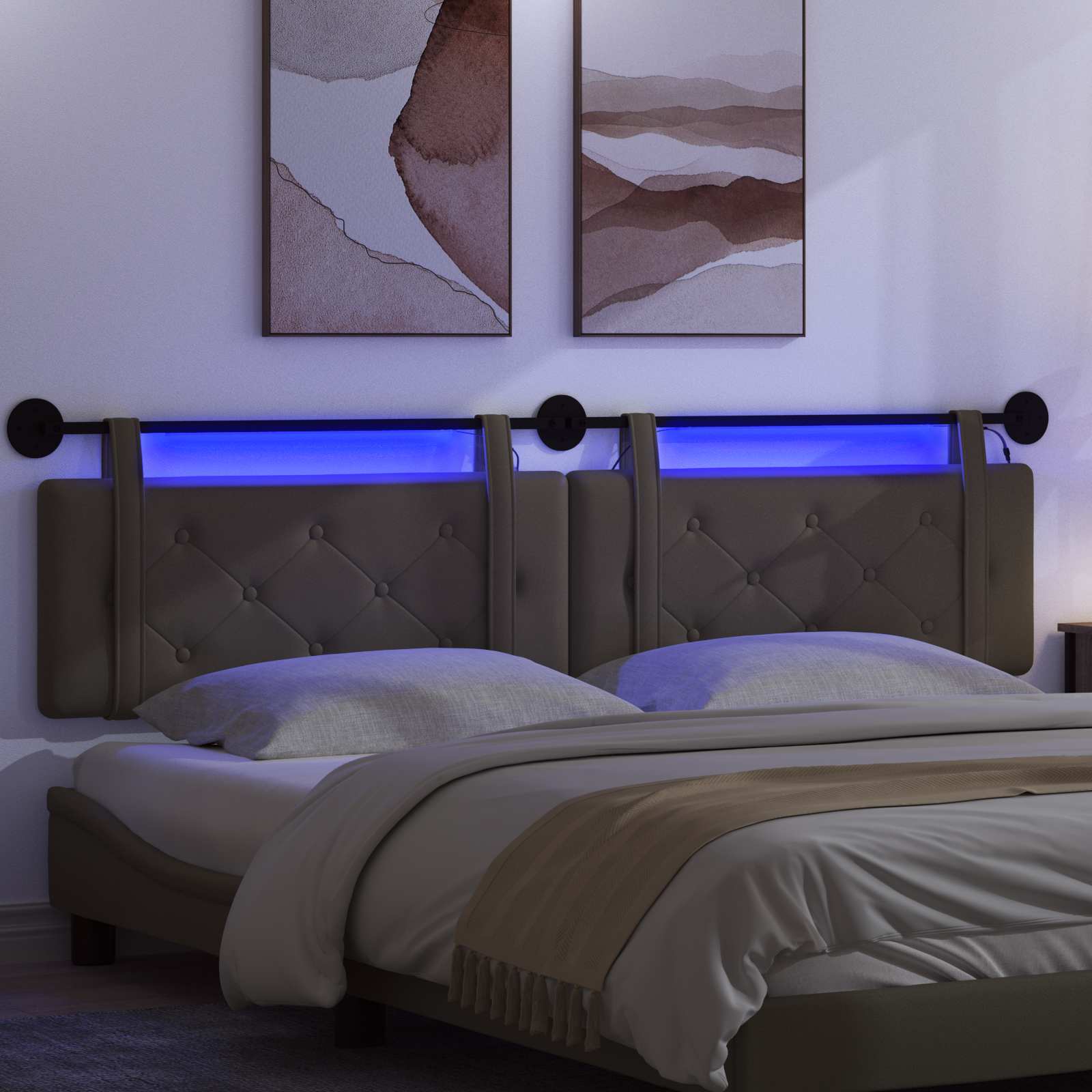 Tête de lit suspendue Avec lumière LED Gris Simili cuir - XIOS
