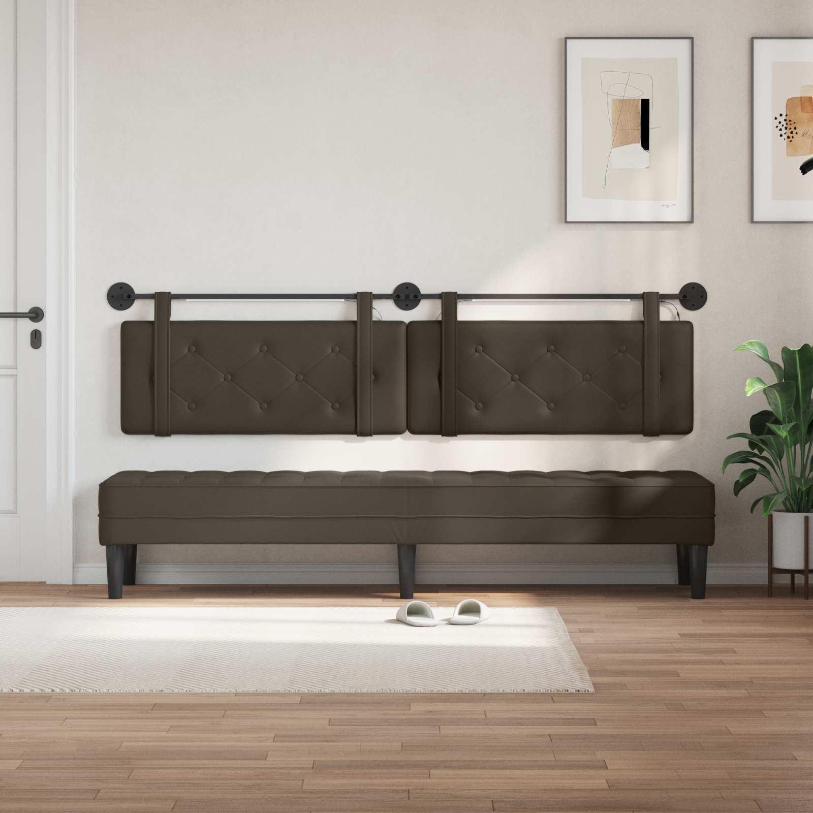 Tête de lit suspendue Avec lumière LED Gris Simili cuir - XIOS