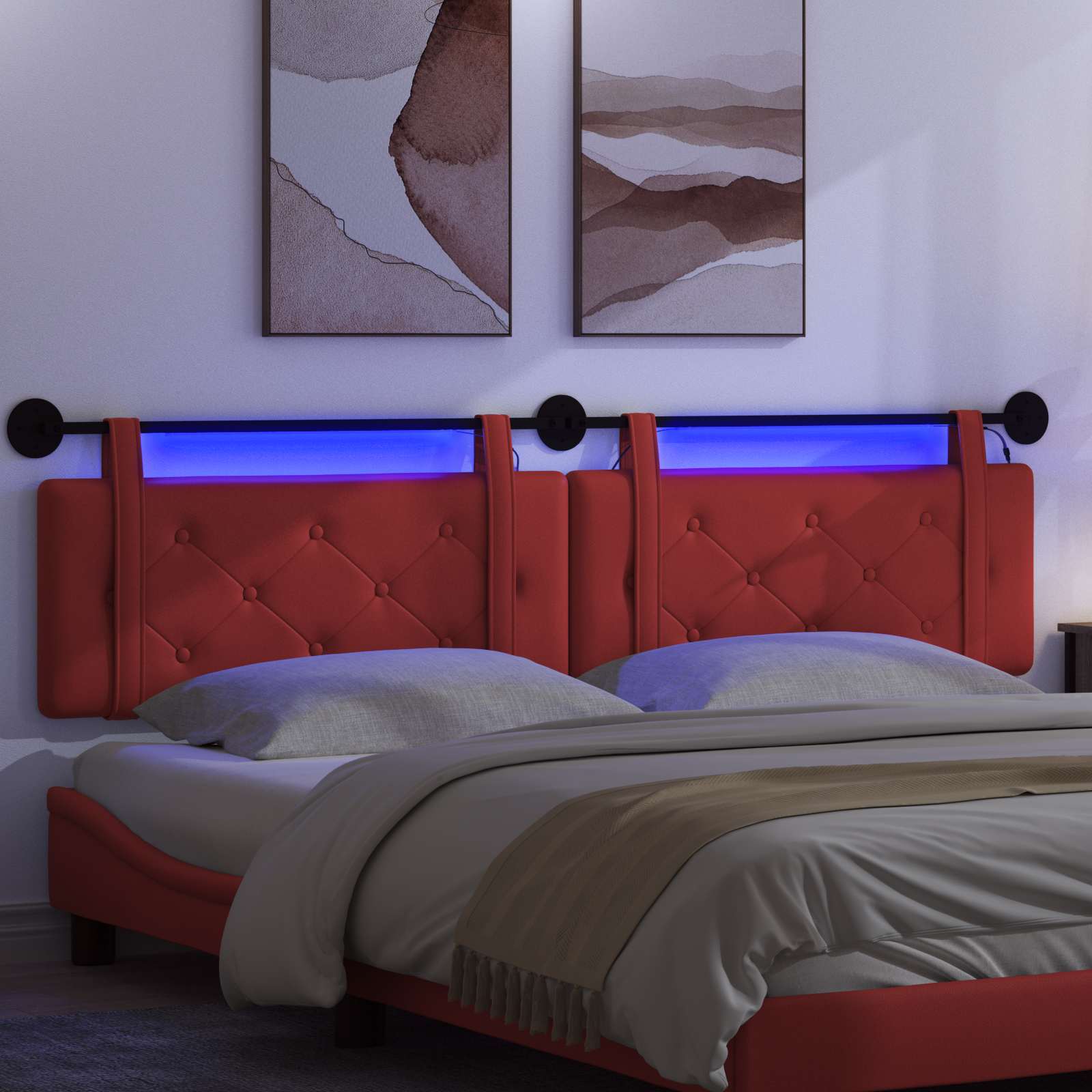 Tête de lit suspendue Avec lumière LED Rouge Simili cuir - XIOS