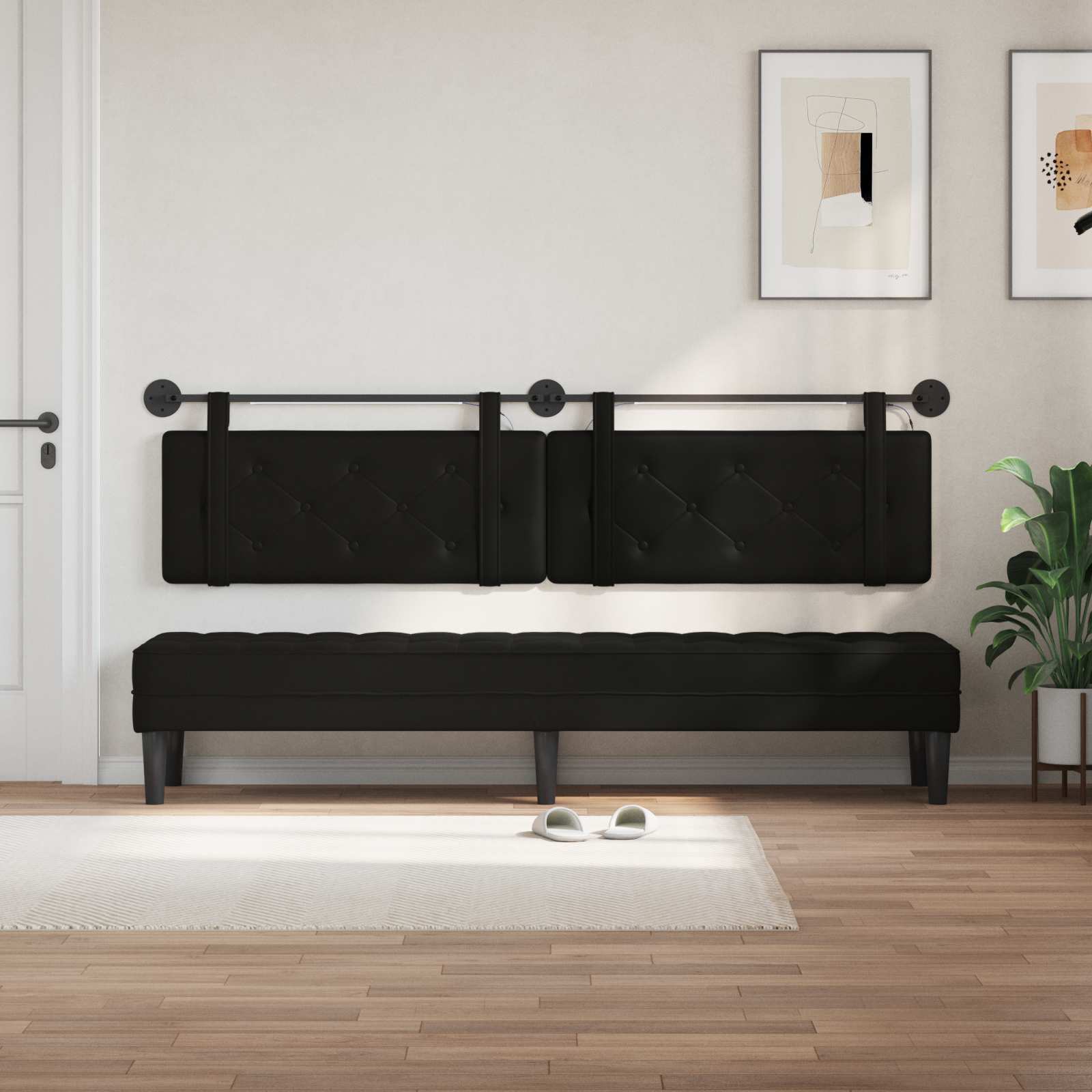 Tête de lit suspendue Avec lumière LED Noir Simili cuir - XIOS