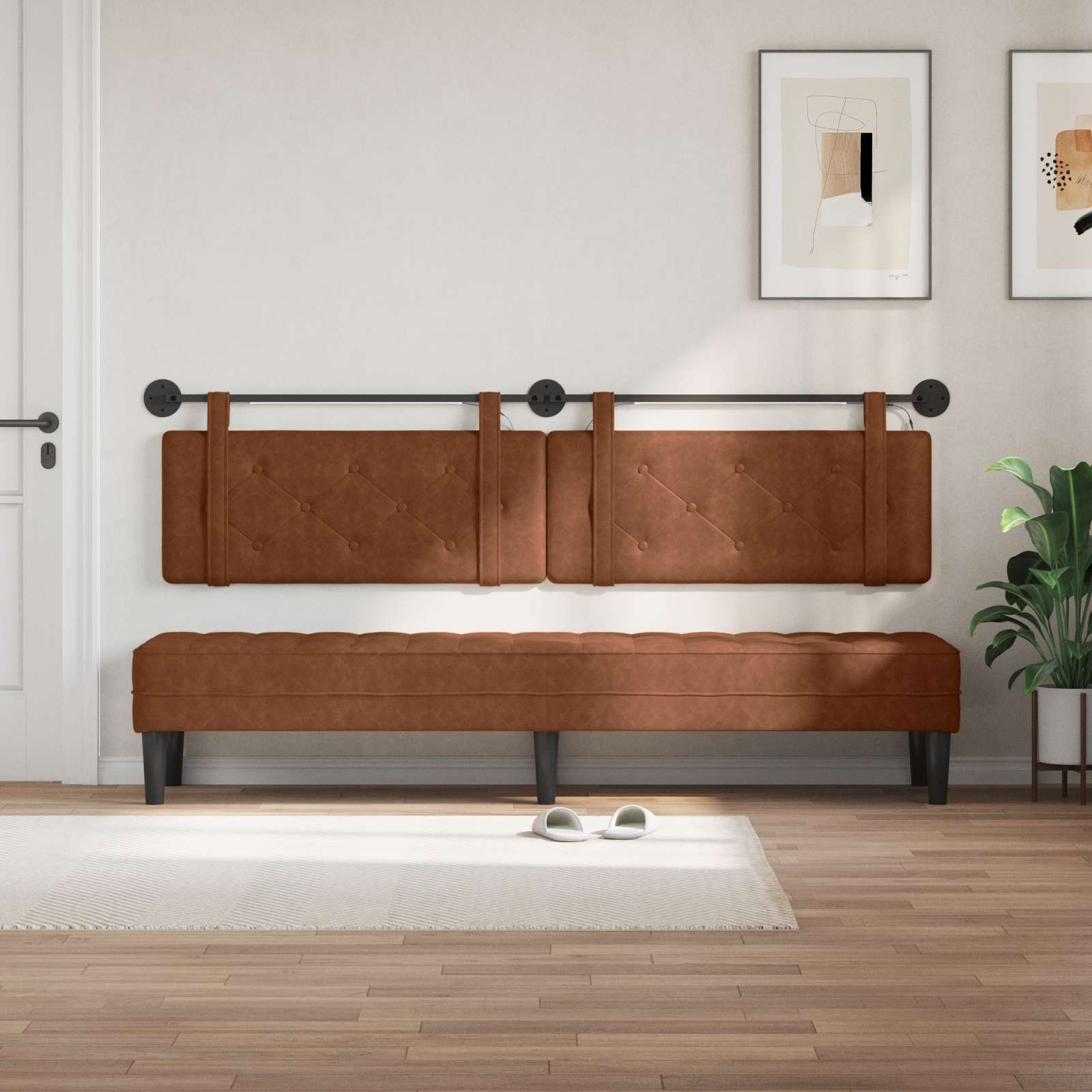 Tête de lit suspendue Avec lumière LED Marron PU antique - XIOS