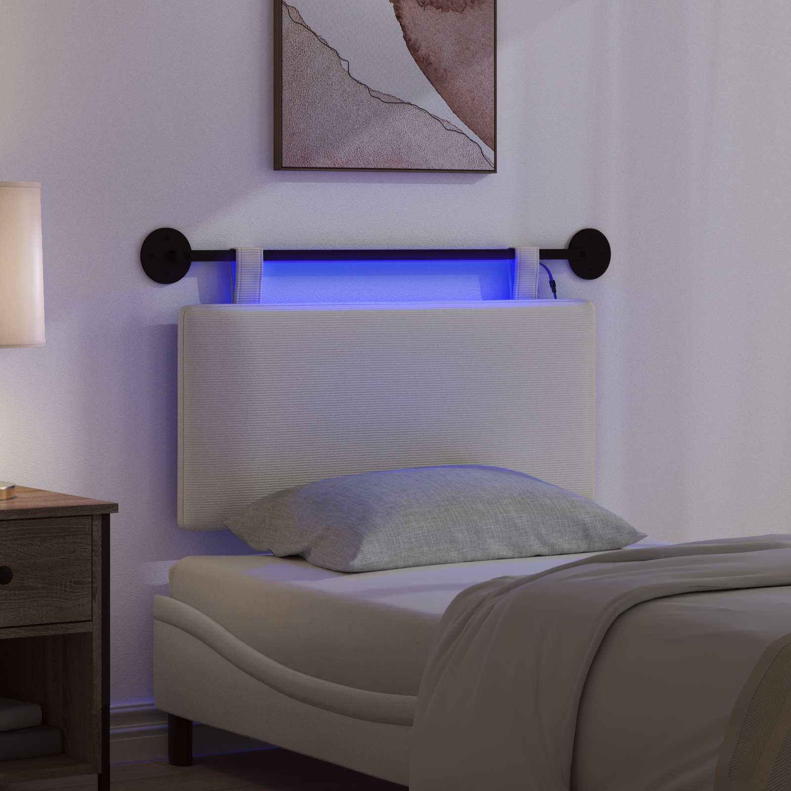 Tête de lit suspendue Crème Tissu en velours côtelé - XIOS