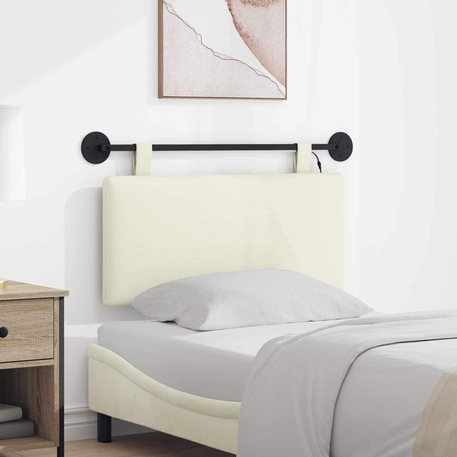 Tête de lit suspendue Crème Tissu en velours côtelé - XIOS