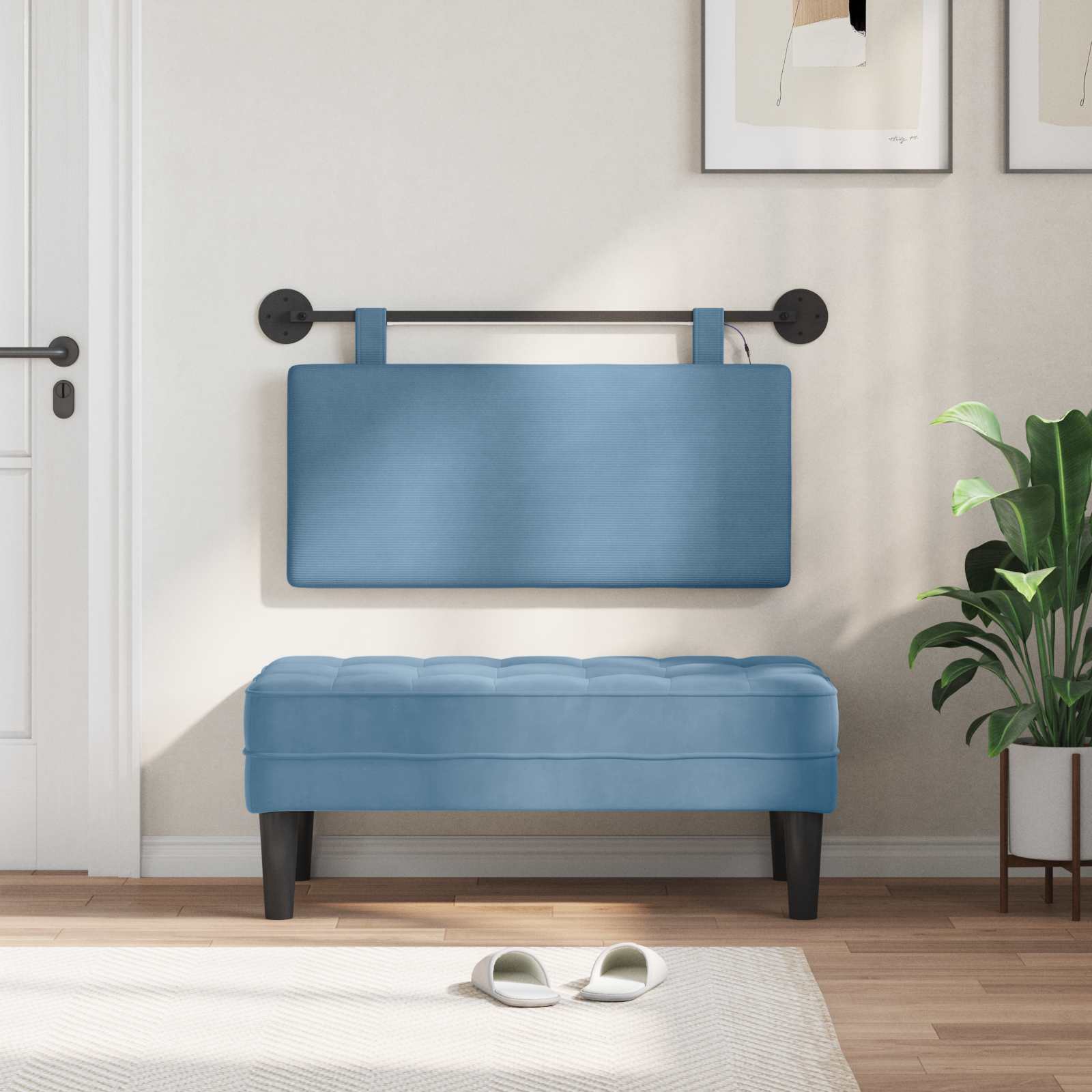 Tête de lit suspendue Bleu Tissu en velours côtelé - XIOS