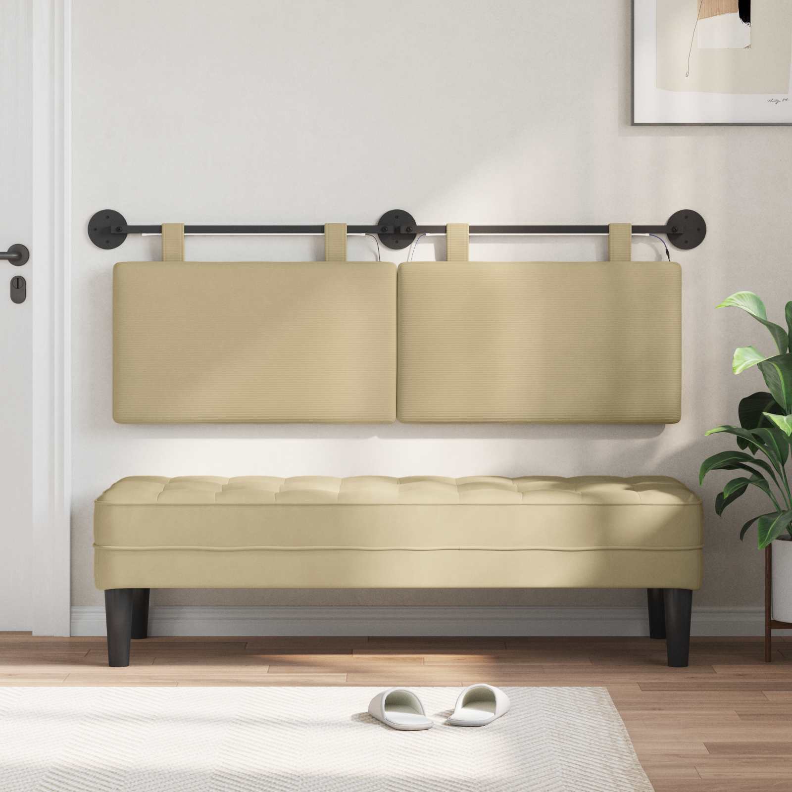 Tête de lit suspendue Gris Vert Clair Tissu en velours côtelé - XIOS