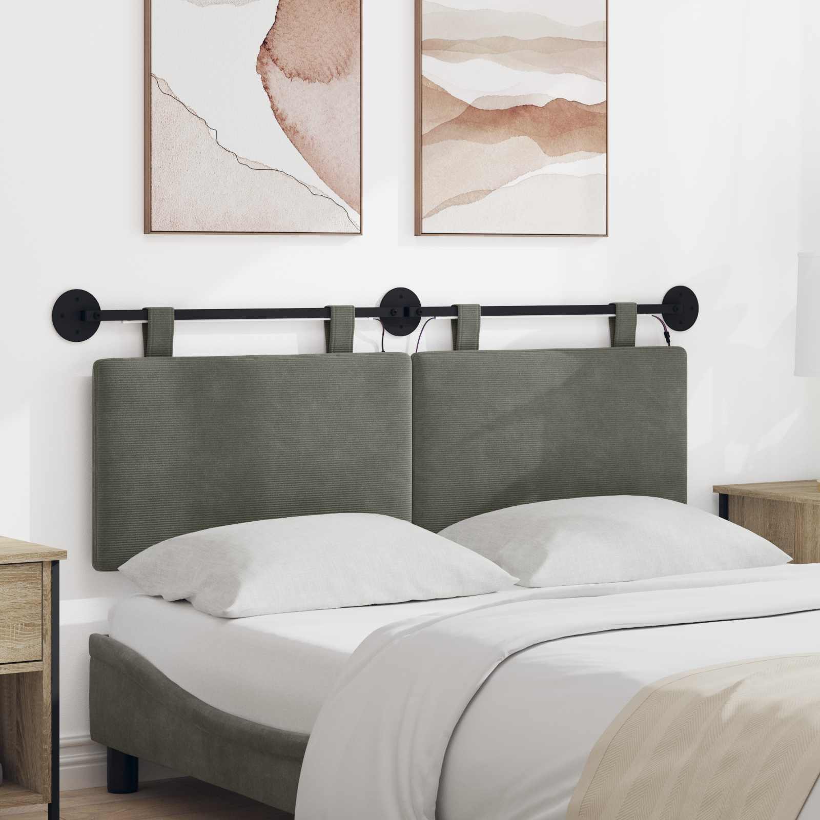 Tête de lit suspendue Gris clair Tissu en velours côtelé - XIOS