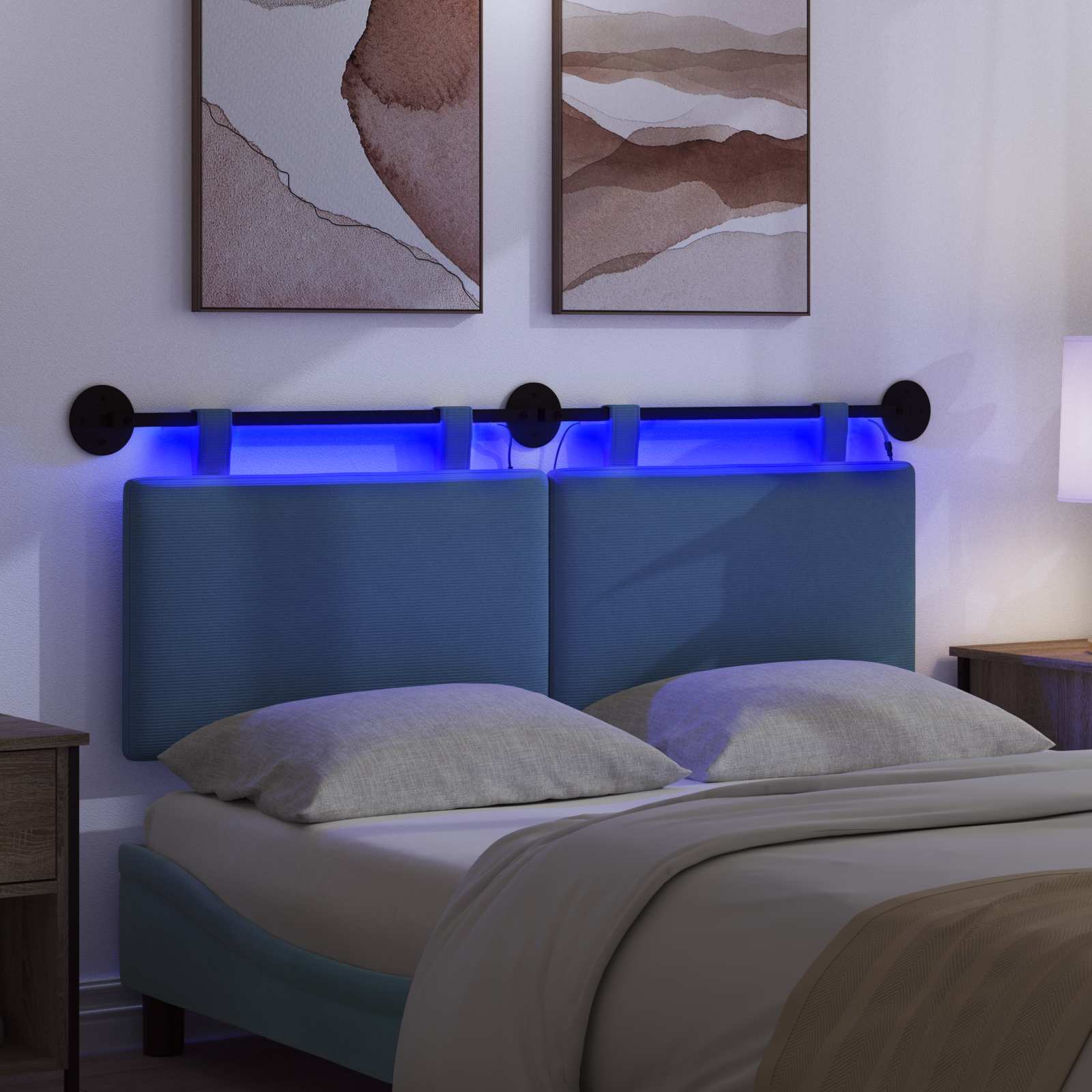 Tête de lit suspendue Bleu Tissu en velours côtelé - XIOS