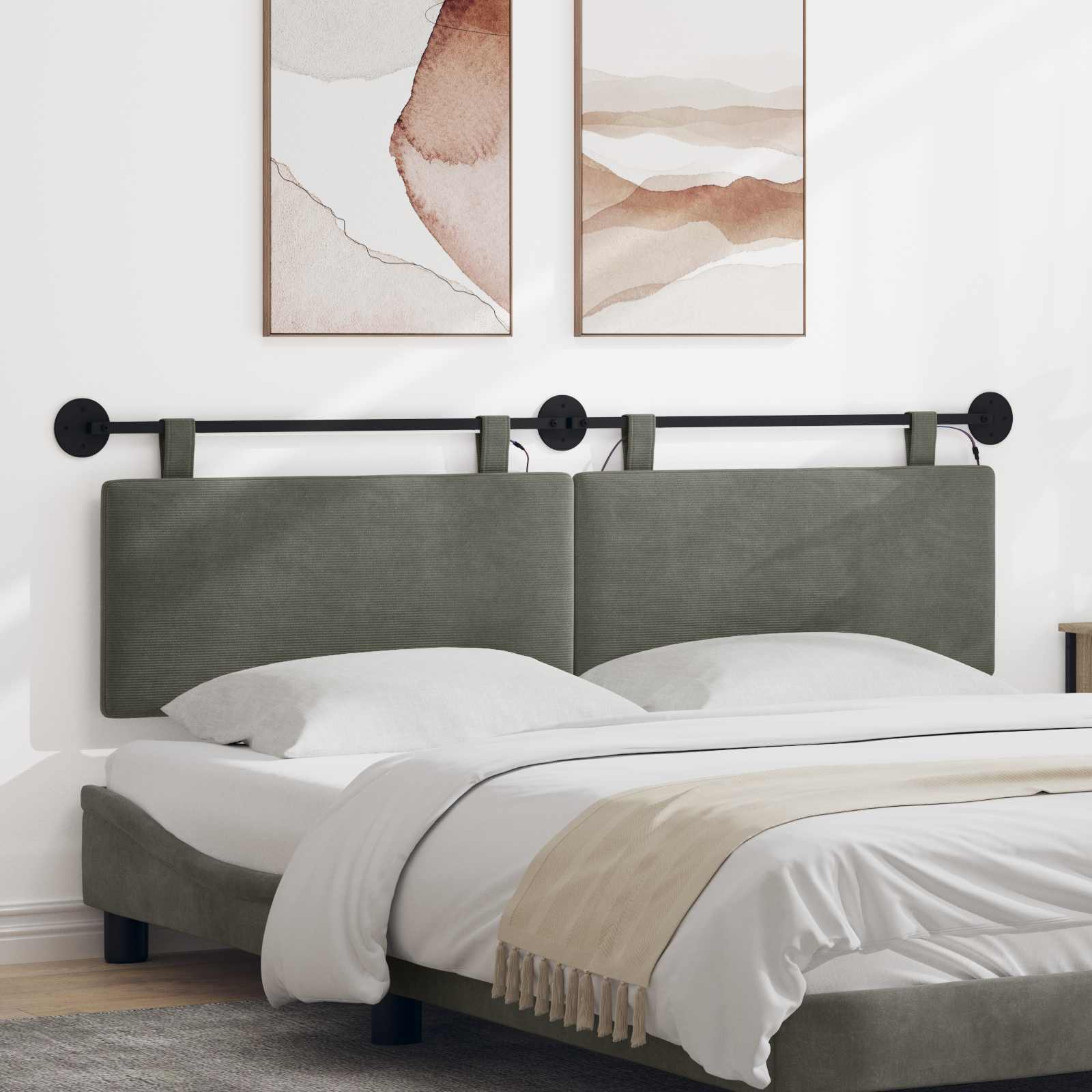 Tête de lit suspendue Gris clair Tissu en velours côtelé - XIOS