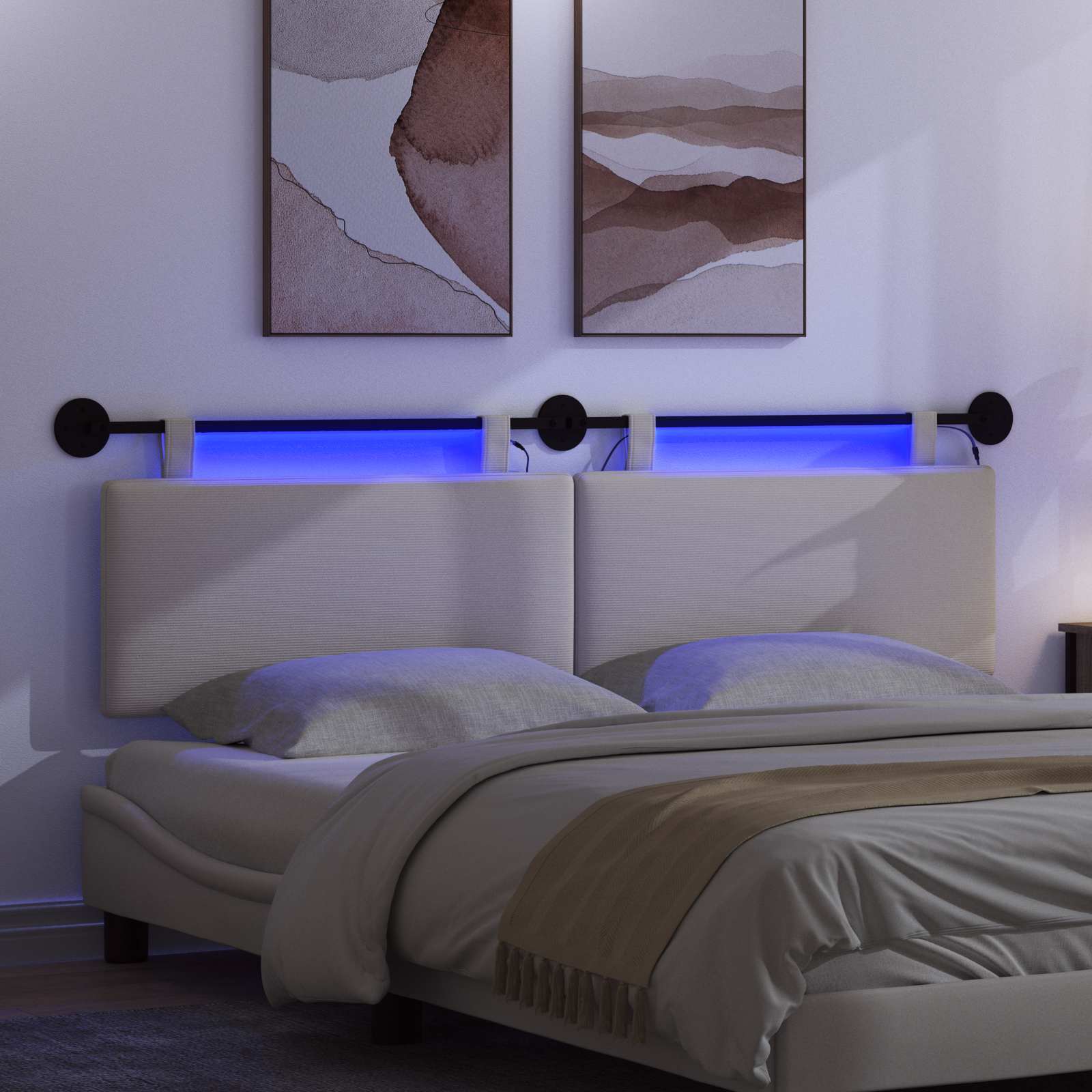 Tête de lit suspendue Crème Tissu en velours côtelé - XIOS