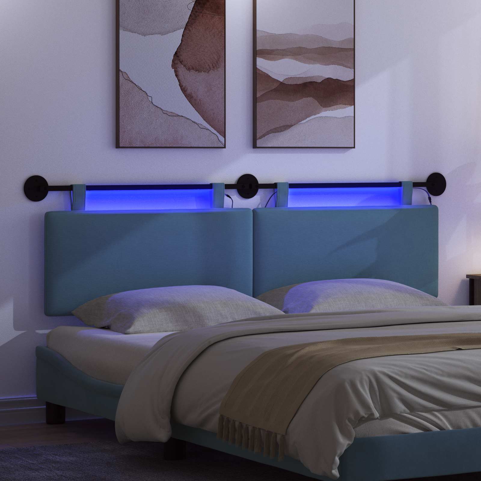 Tête de lit suspendue Bleu Tissu en velours côtelé - XIOS