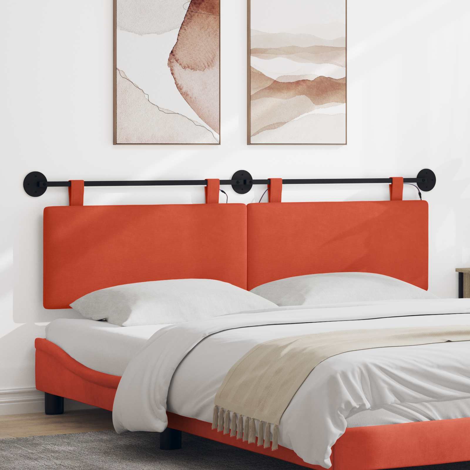 Tête de lit suspendue Rouge orange Tissu en velours côtelé - XIOS