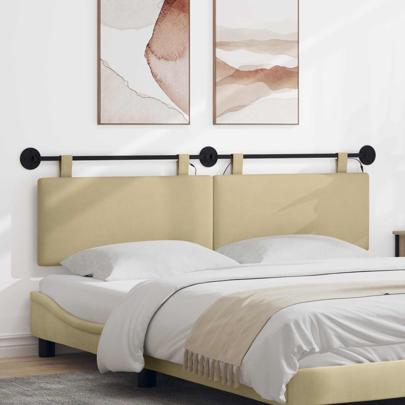 Tête de lit suspendue Gris Vert Clair Tissu en velours côtelé - XIOS
