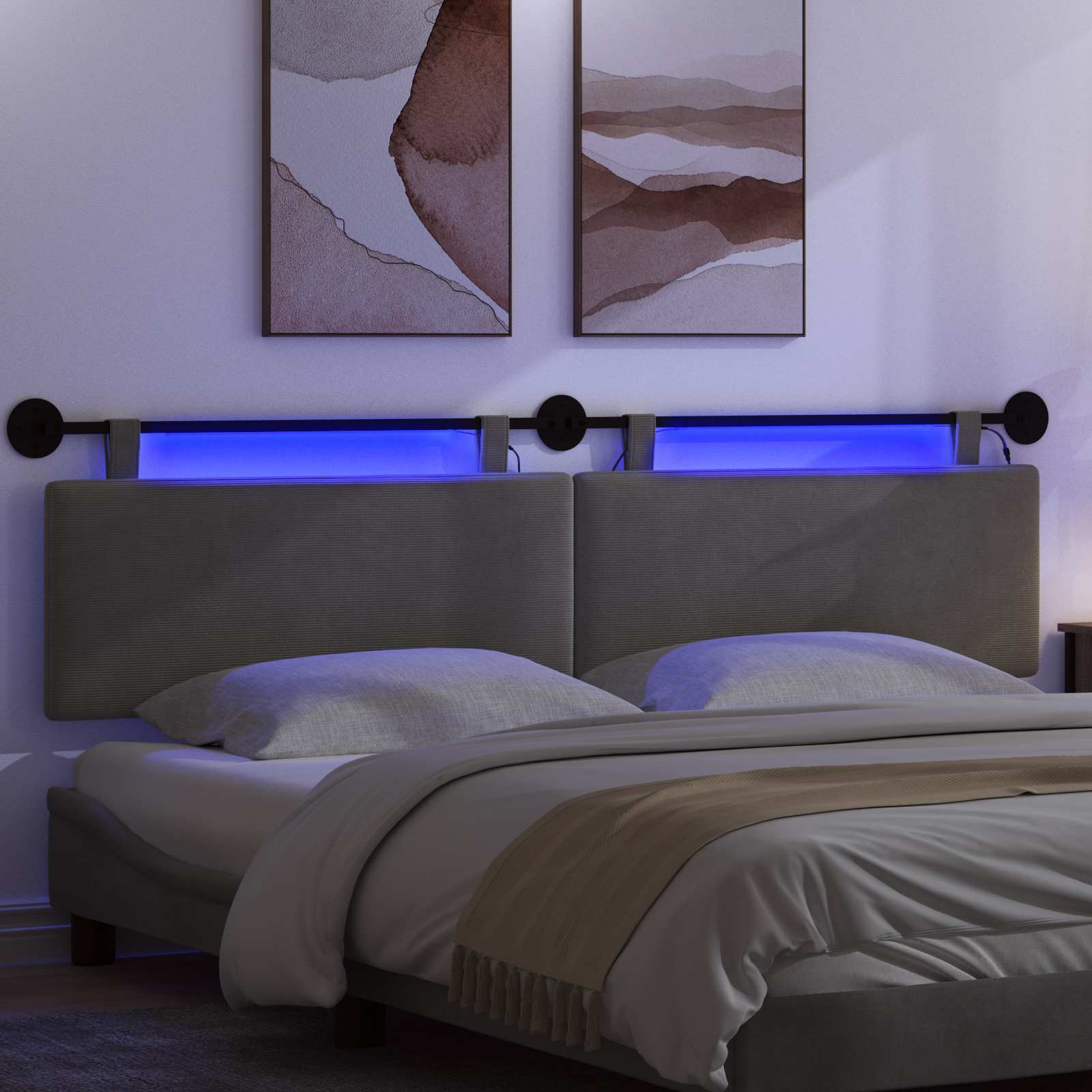Tête de lit suspendue Gris clair Tissu en velours côtelé - XIOS
