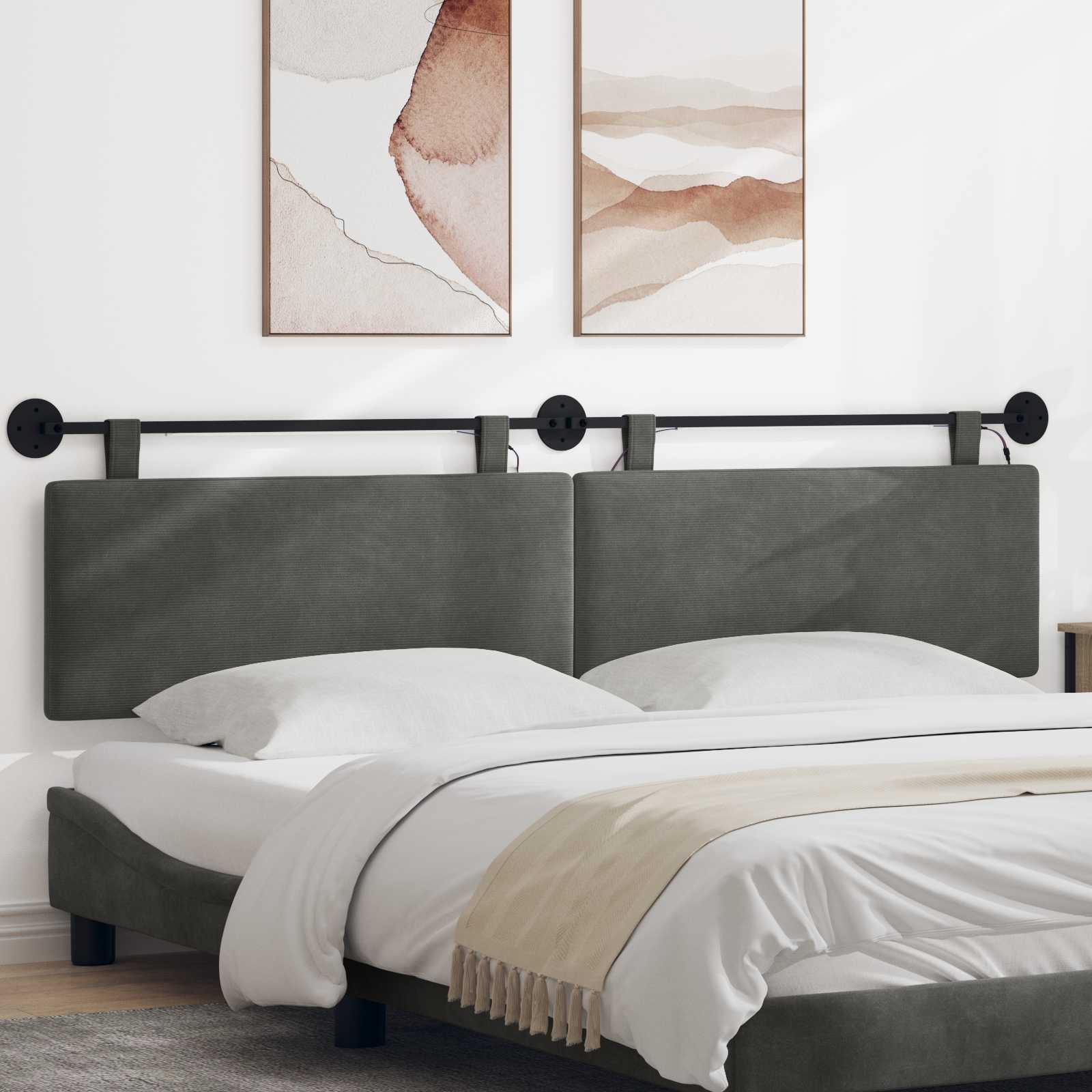Tête de lit suspendue Gris foncé Tissu en velours côtelé - XIOS
