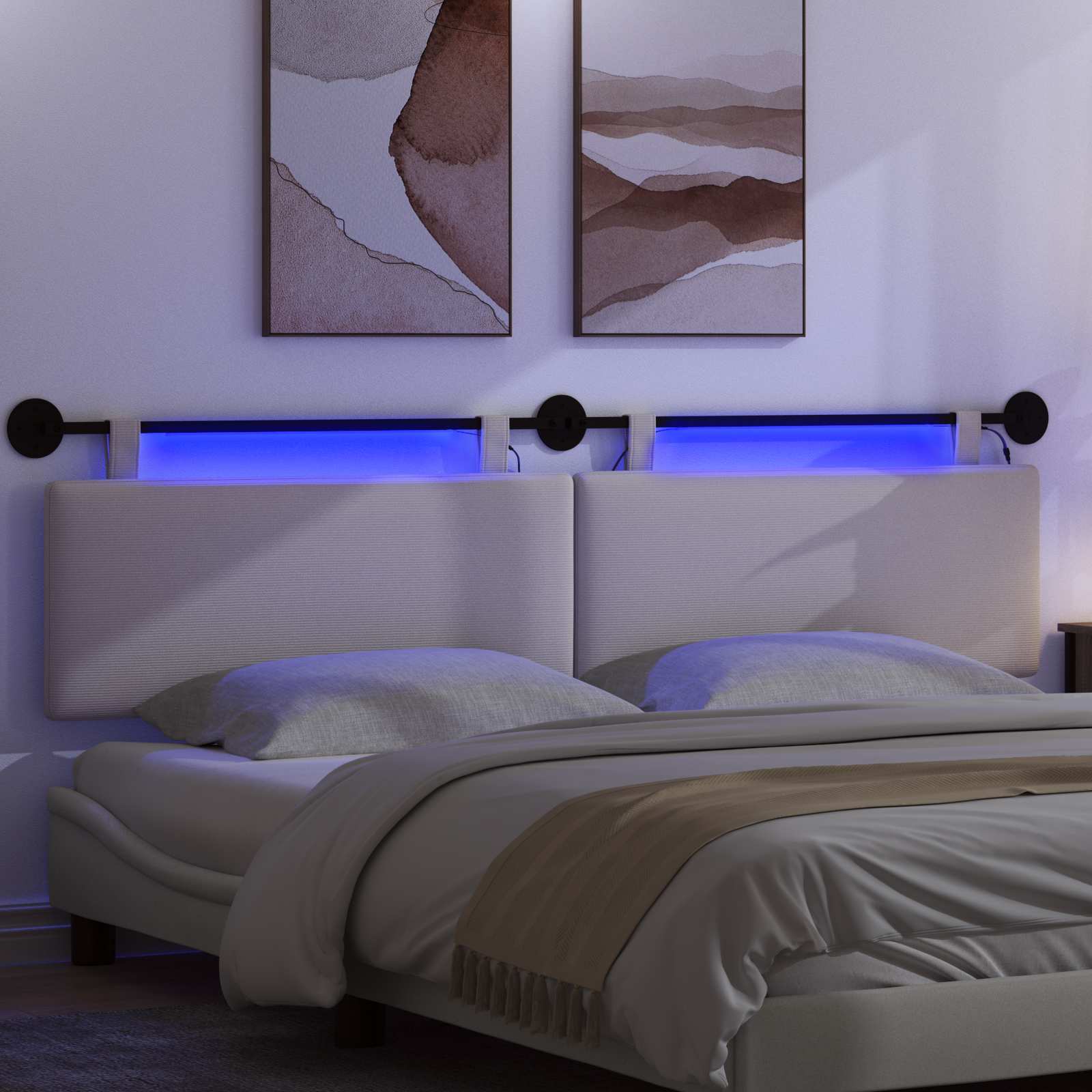 Tête de lit suspendue Crème Tissu en velours côtelé - XIOS