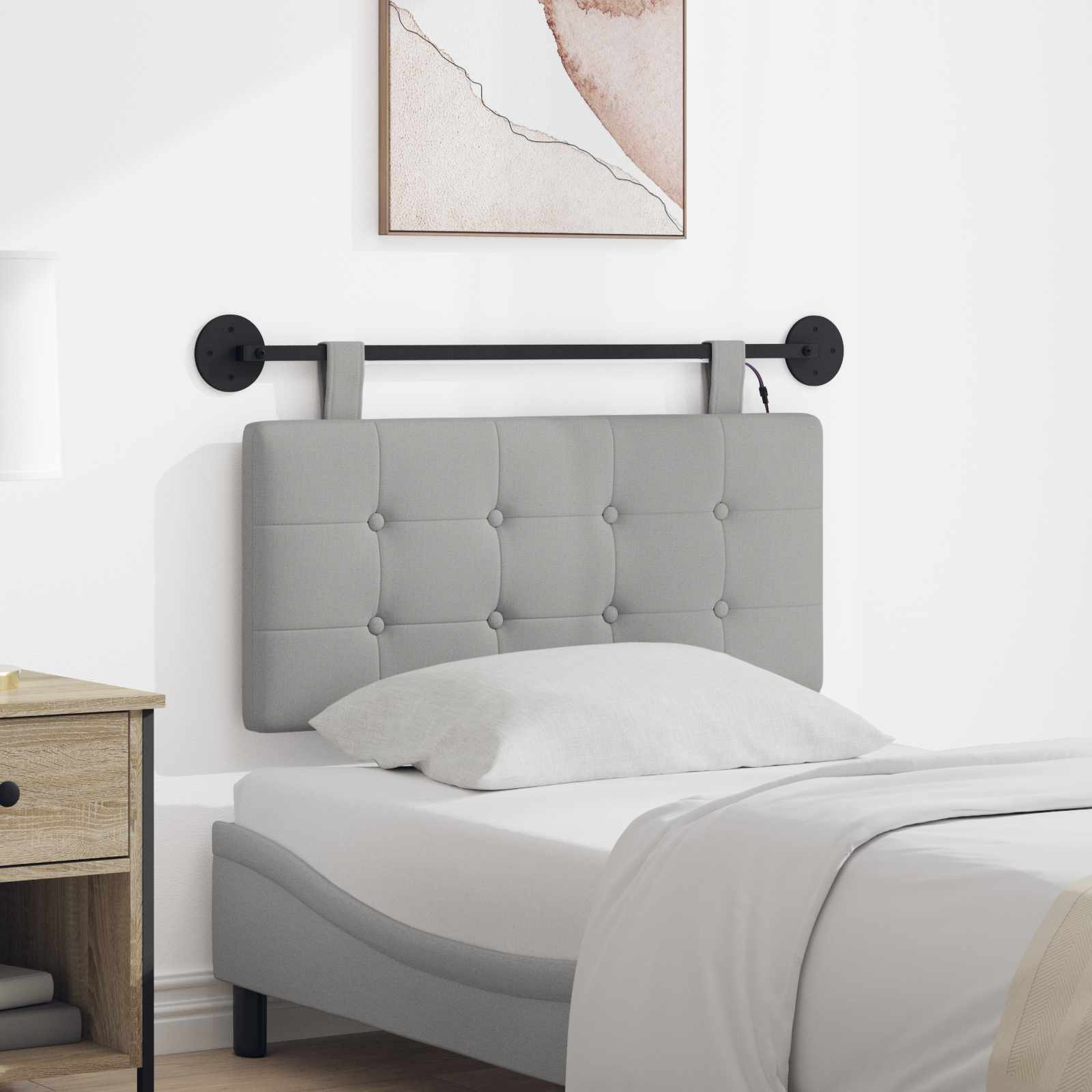 Tête de lit suspendue Avec lumière LED Gris nuage Tissu - XIOS