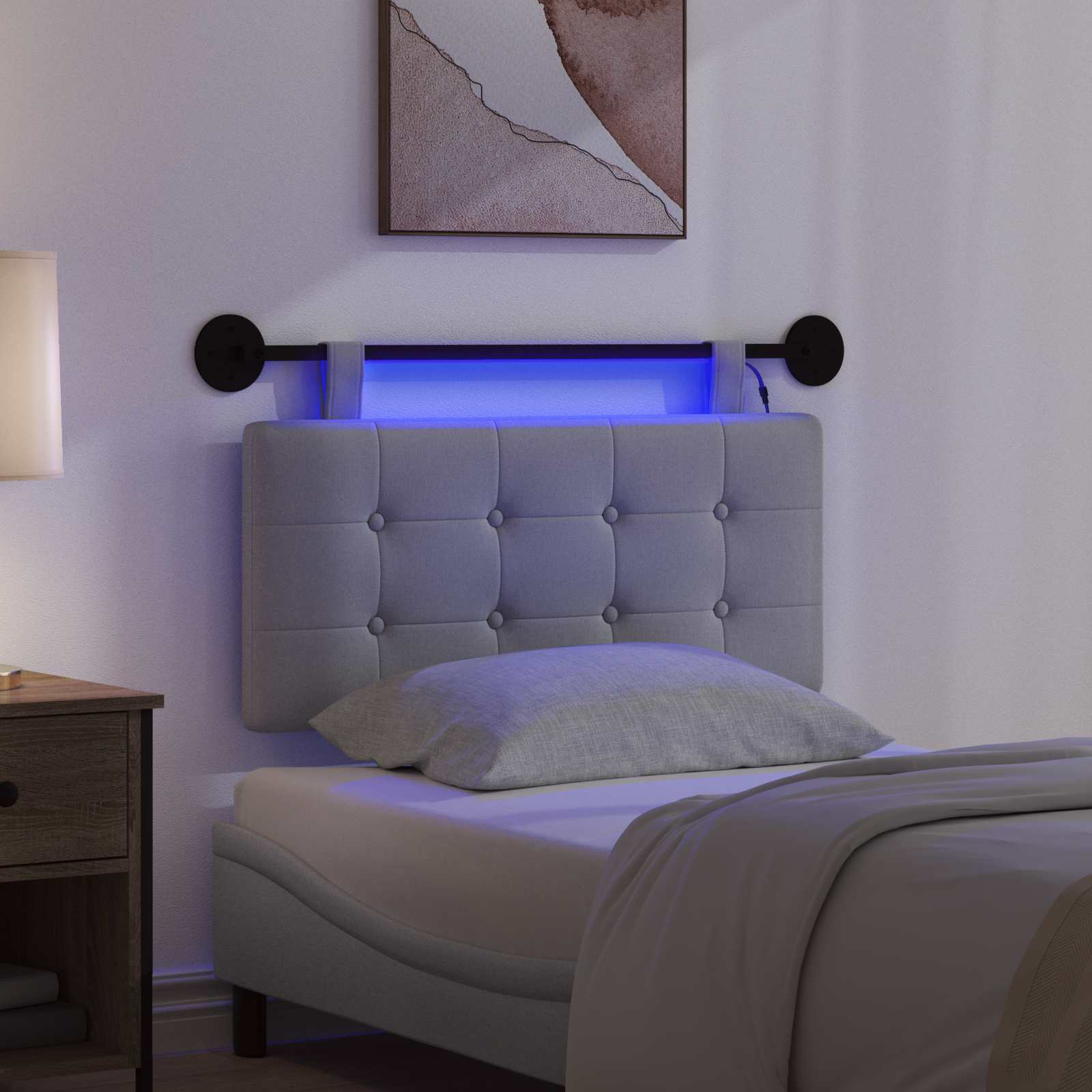 Tête de lit suspendue Avec lumière LED Gris clair Tissu - XIOS