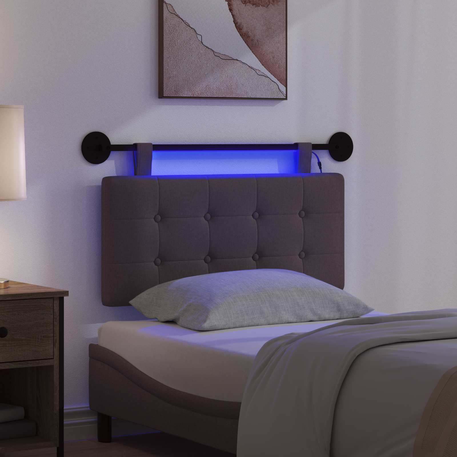 Tête de lit suspendue Avec lumière LED Marron foncé Tissu - XIOS