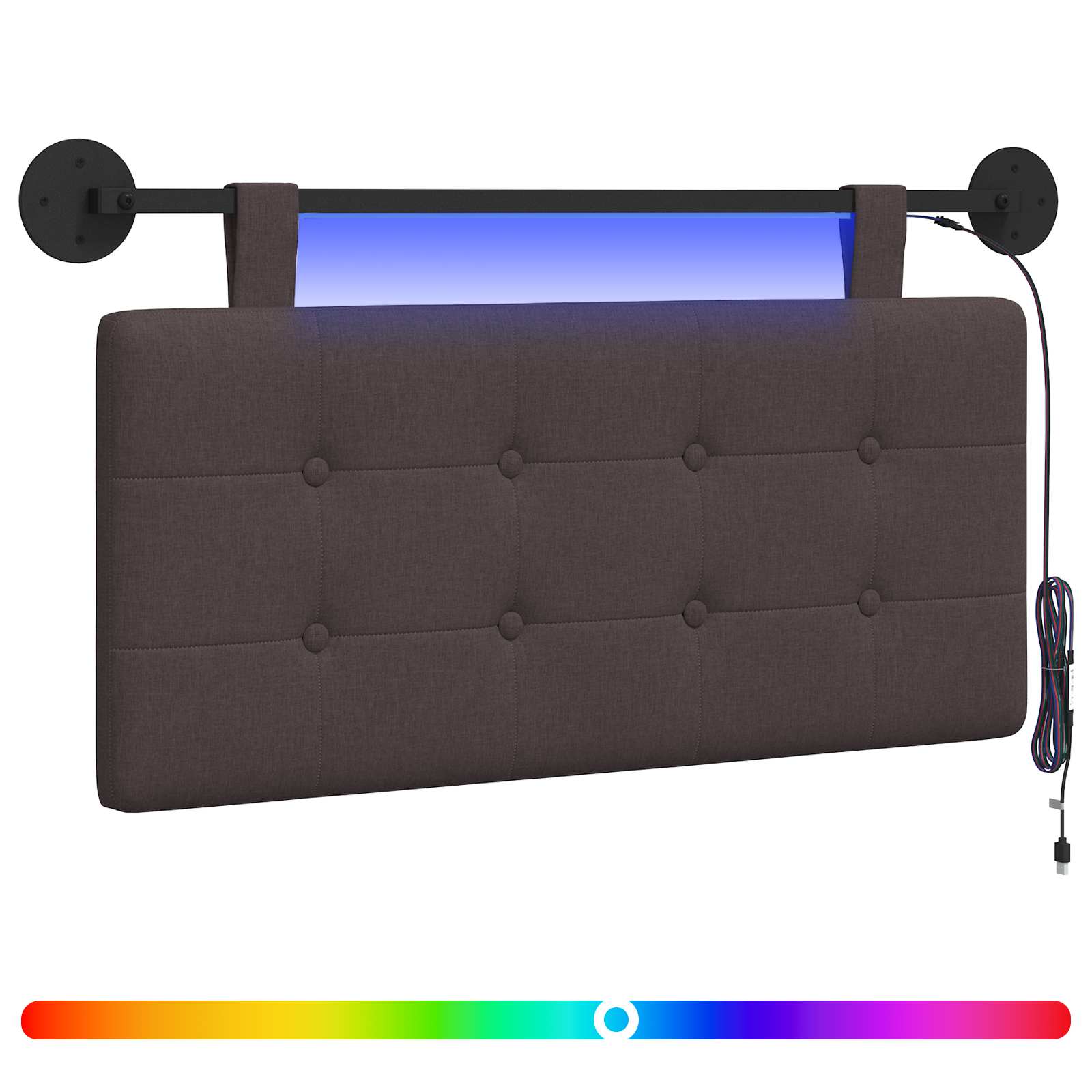 Tête de lit suspendue Avec lumière LED Marron foncé Tissu - XIOS