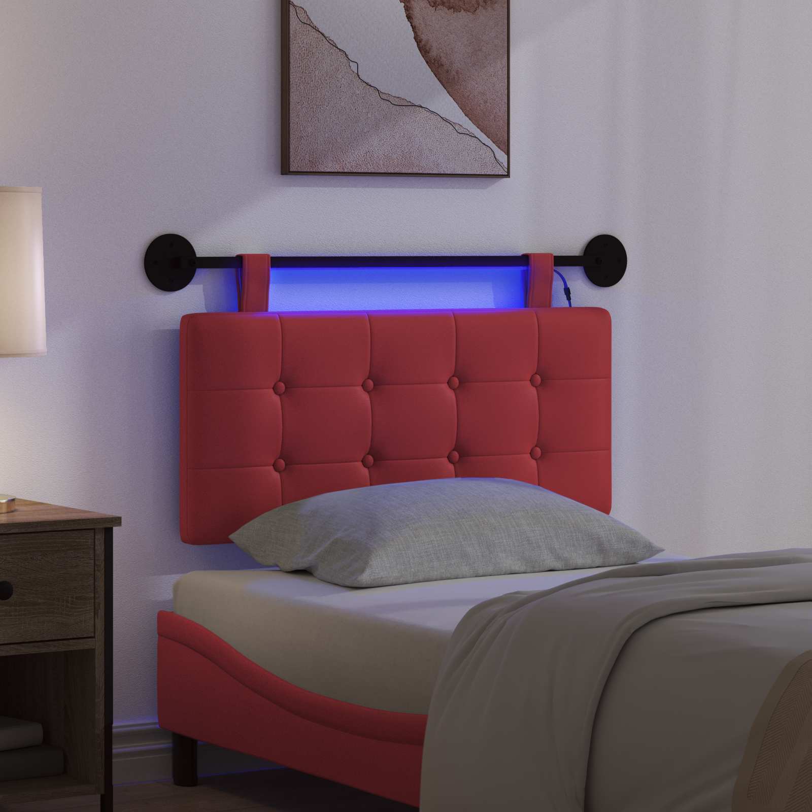 Tête de lit suspendue Avec lumière LED Rouge Simili cuir - XIOS