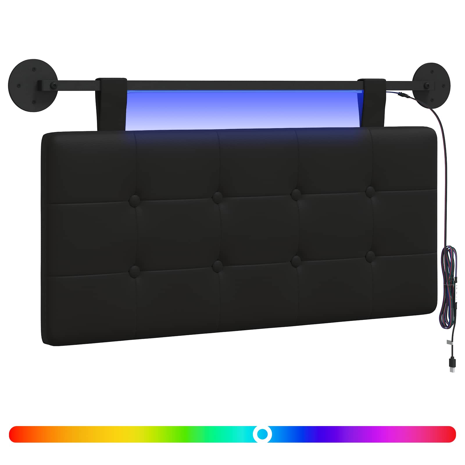Tête de lit suspendue Avec lumière LED Noir Simili cuir - XIOS