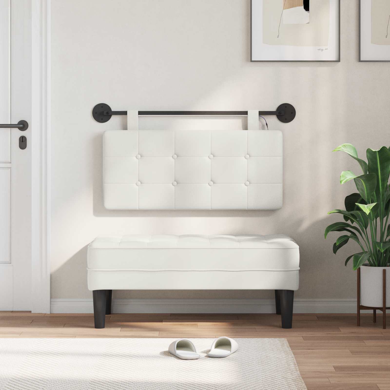 Tête de lit suspendue Avec lumière LED Blanc Simili cuir - XIOS