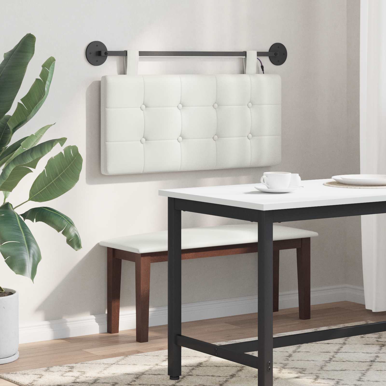 Tête de lit suspendue Avec lumière LED Blanc Simili cuir - XIOS