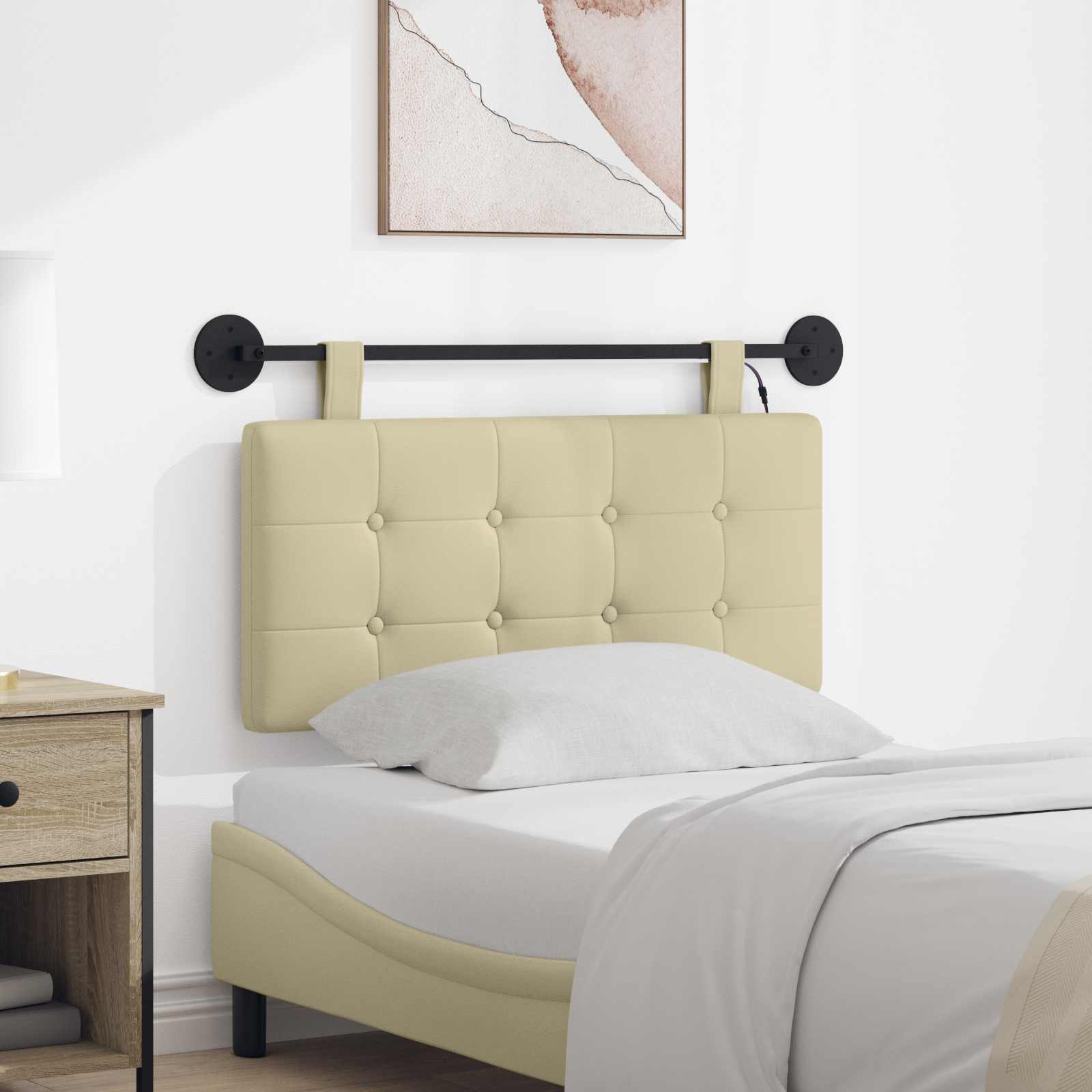 Tête de lit suspendue Avec lumière LED Crème Simili cuir - XIOS