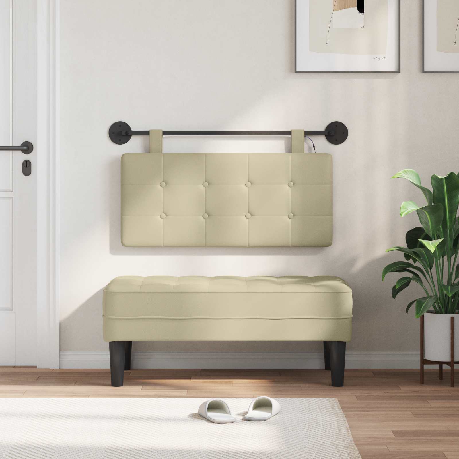 Tête de lit suspendue Avec lumière LED Crème Simili cuir - XIOS