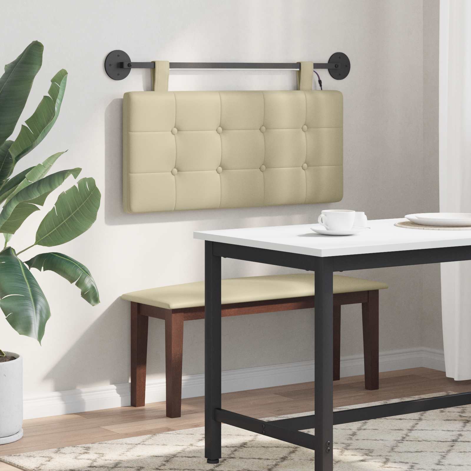Tête de lit suspendue Avec lumière LED Crème Simili cuir - XIOS