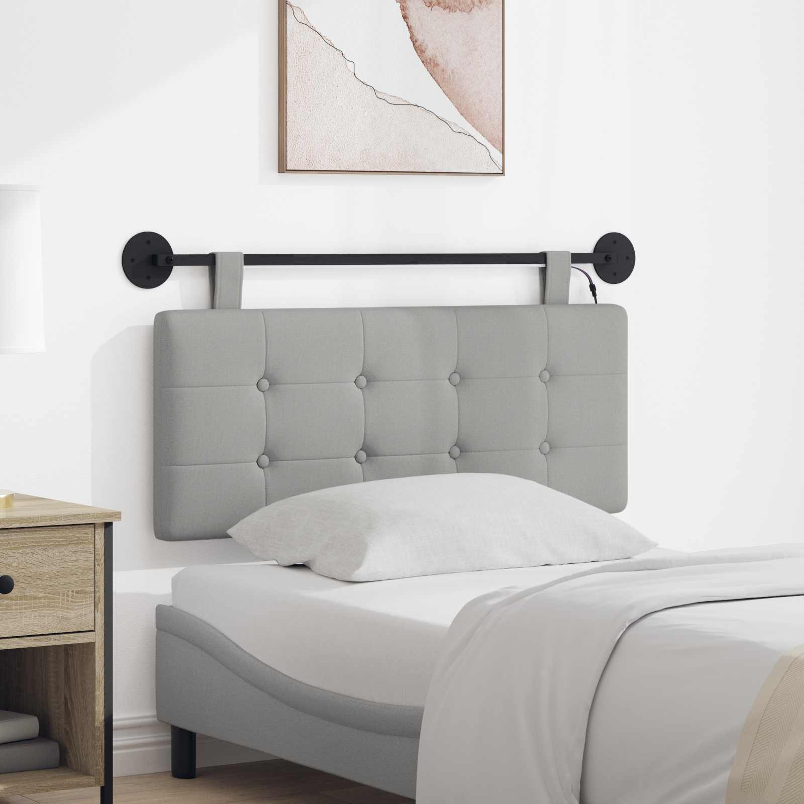 Tête de lit suspendue Avec lumière LED Gris nuage Tissu - XIOS