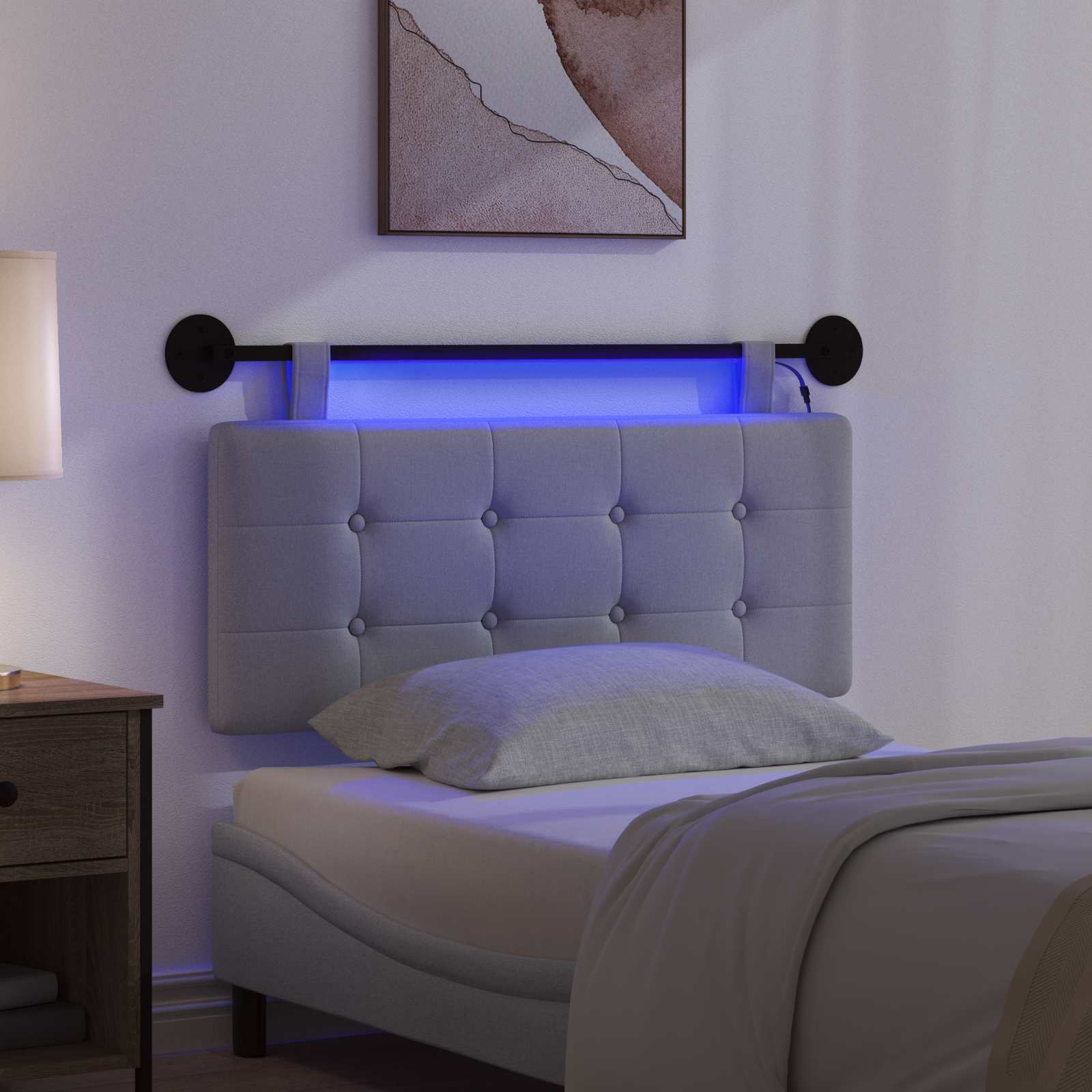Tête de lit suspendue Avec lumière LED Gris clair Tissu - XIOS