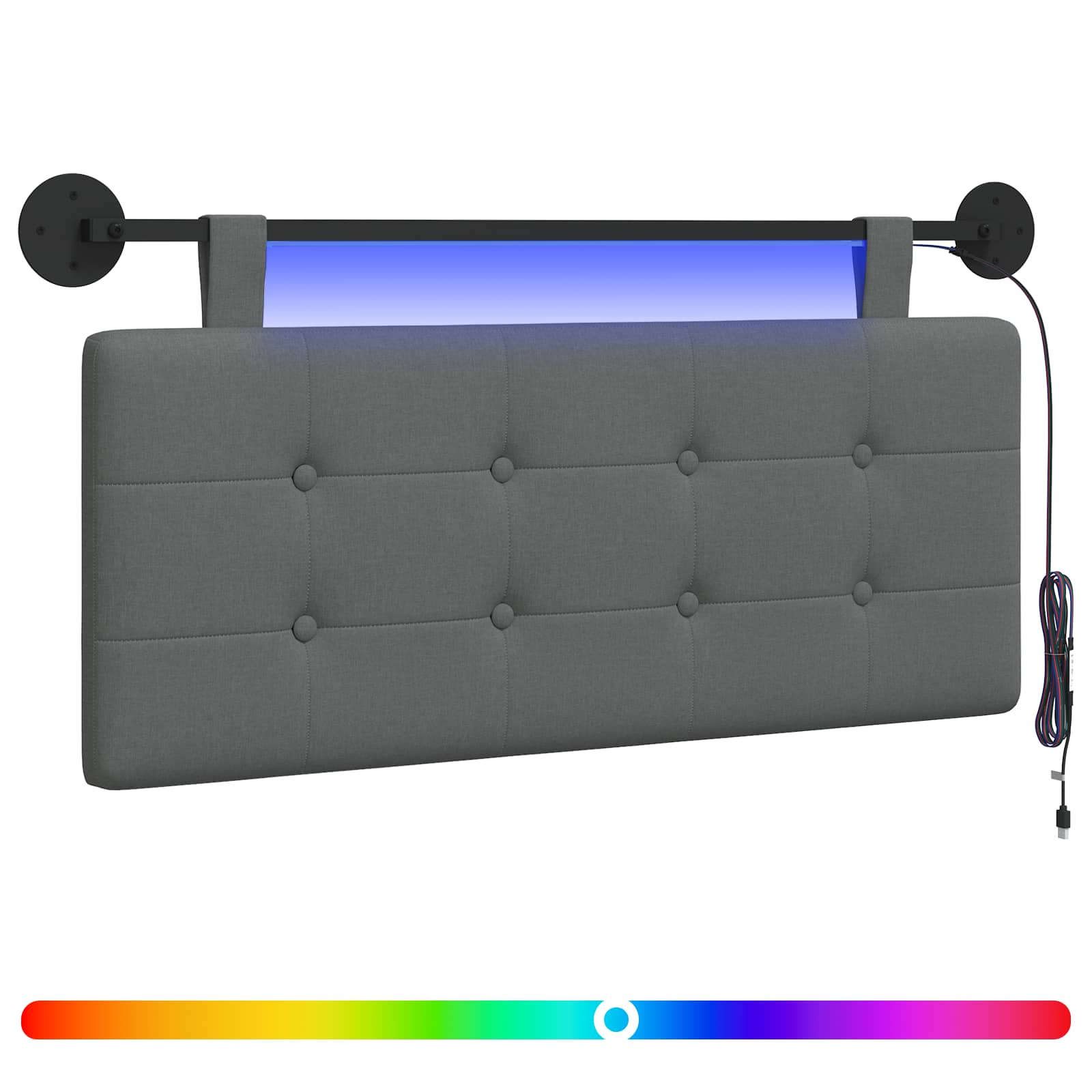 Tête de lit suspendue Avec lumière LED Gris foncé Tissu - XIOS