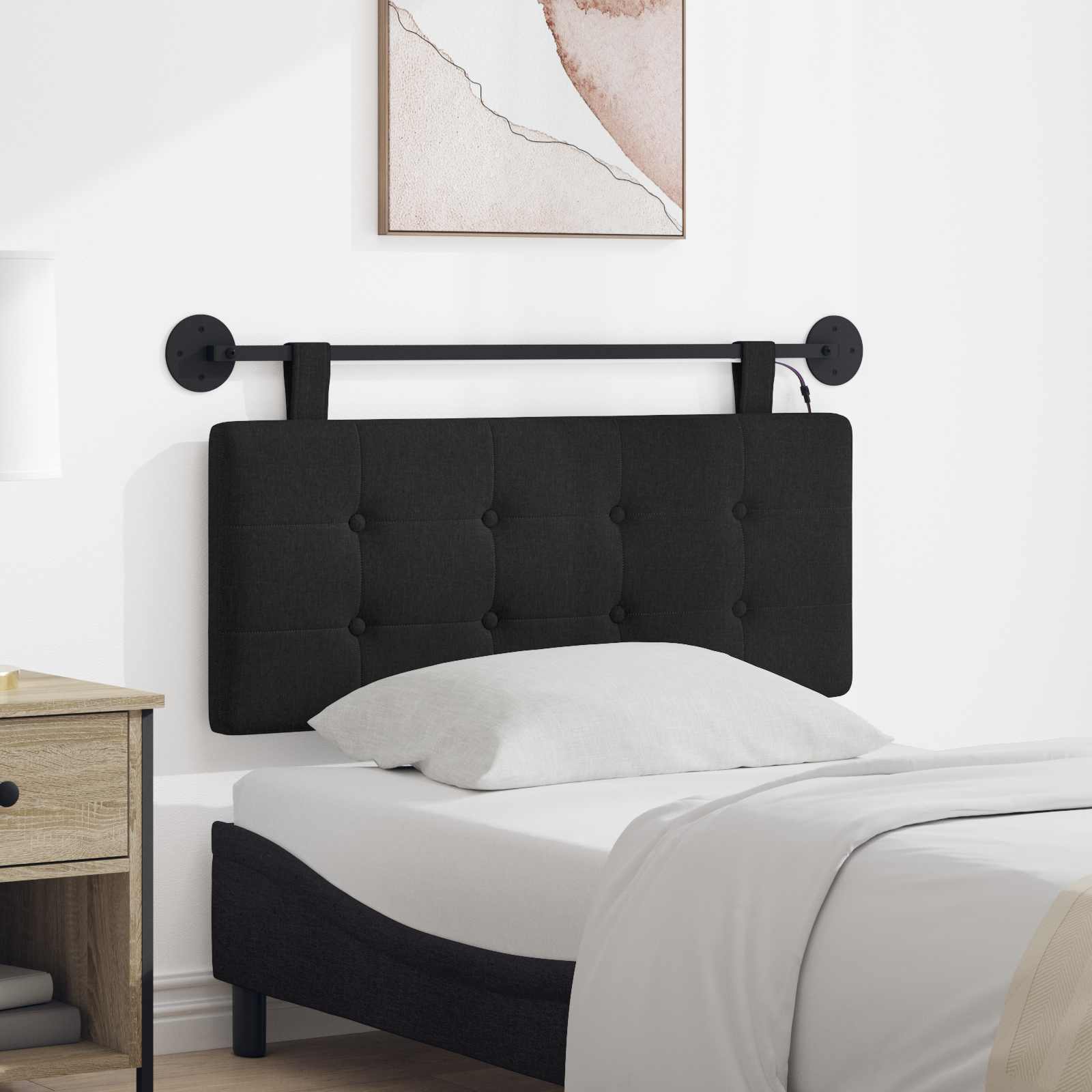 Tête de lit suspendue Avec lumière LED Noir Tissu - XIOS