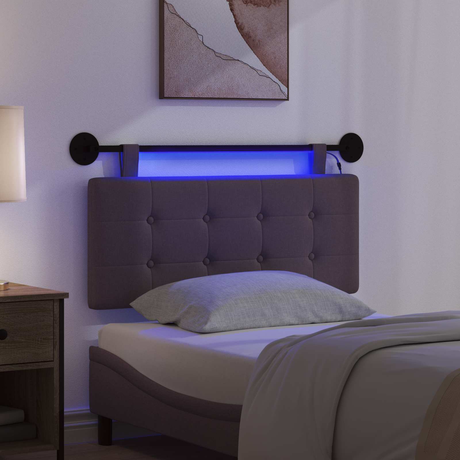 Tête de lit suspendue Avec lumière LED Marron foncé Tissu - XIOS