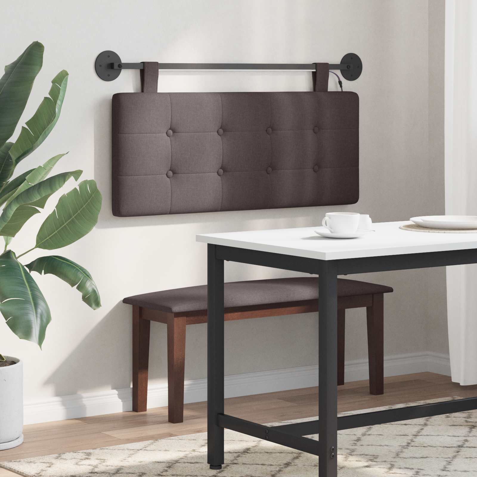 Tête de lit suspendue Avec lumière LED Marron foncé Tissu - XIOS