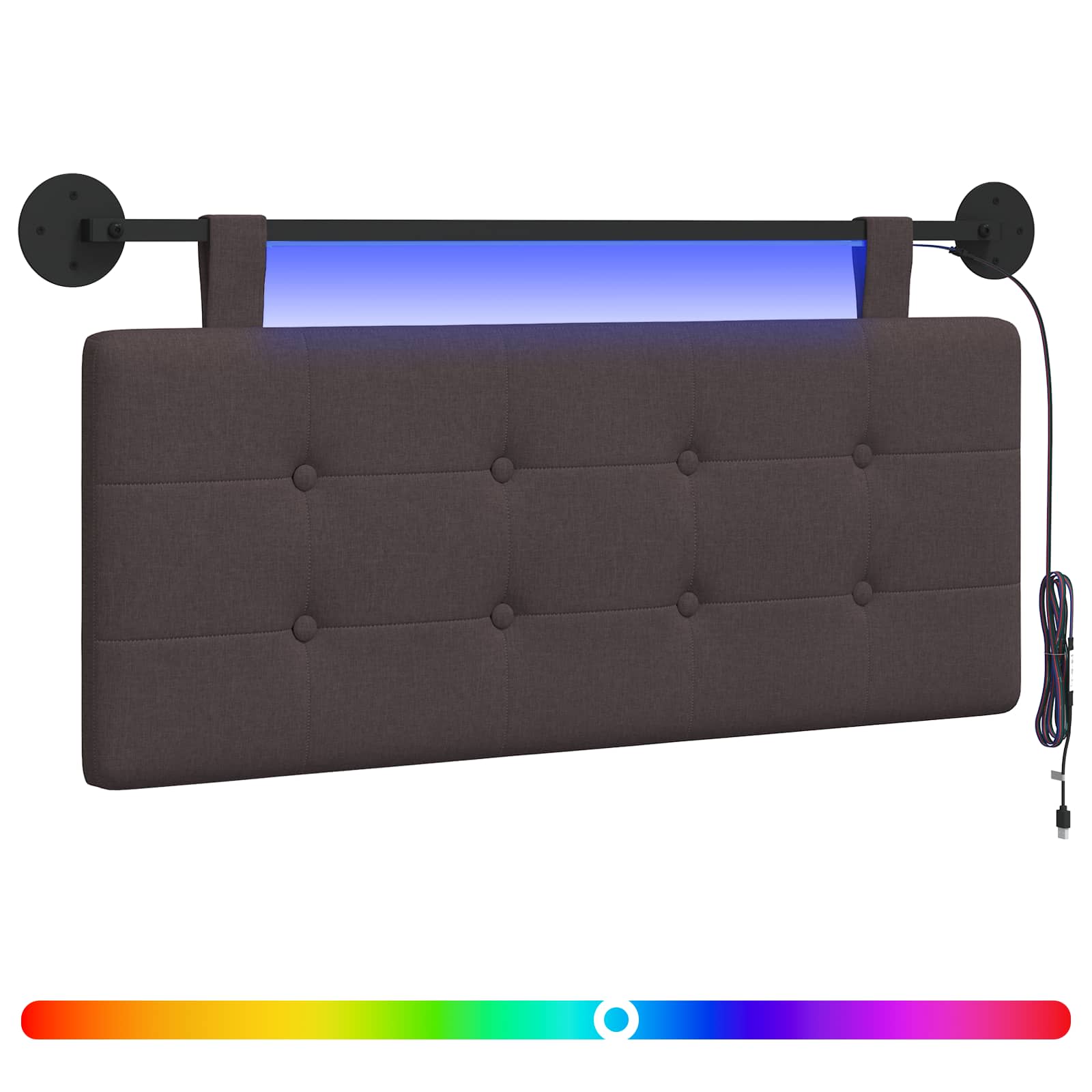 Tête de lit suspendue Avec lumière LED Marron foncé Tissu - XIOS