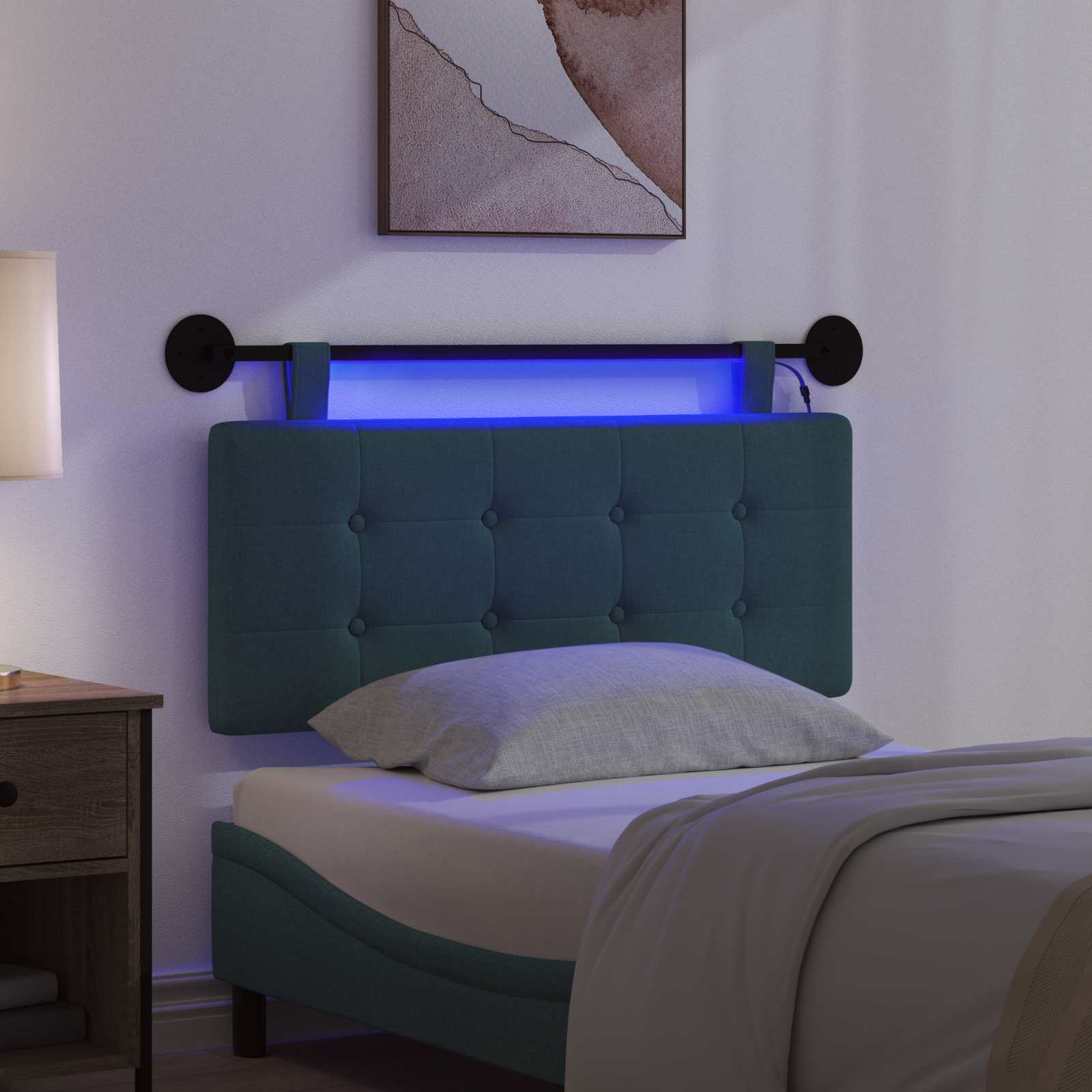 Tête de lit suspendue Avec lumière LED Vert foncé Tissu - XIOS