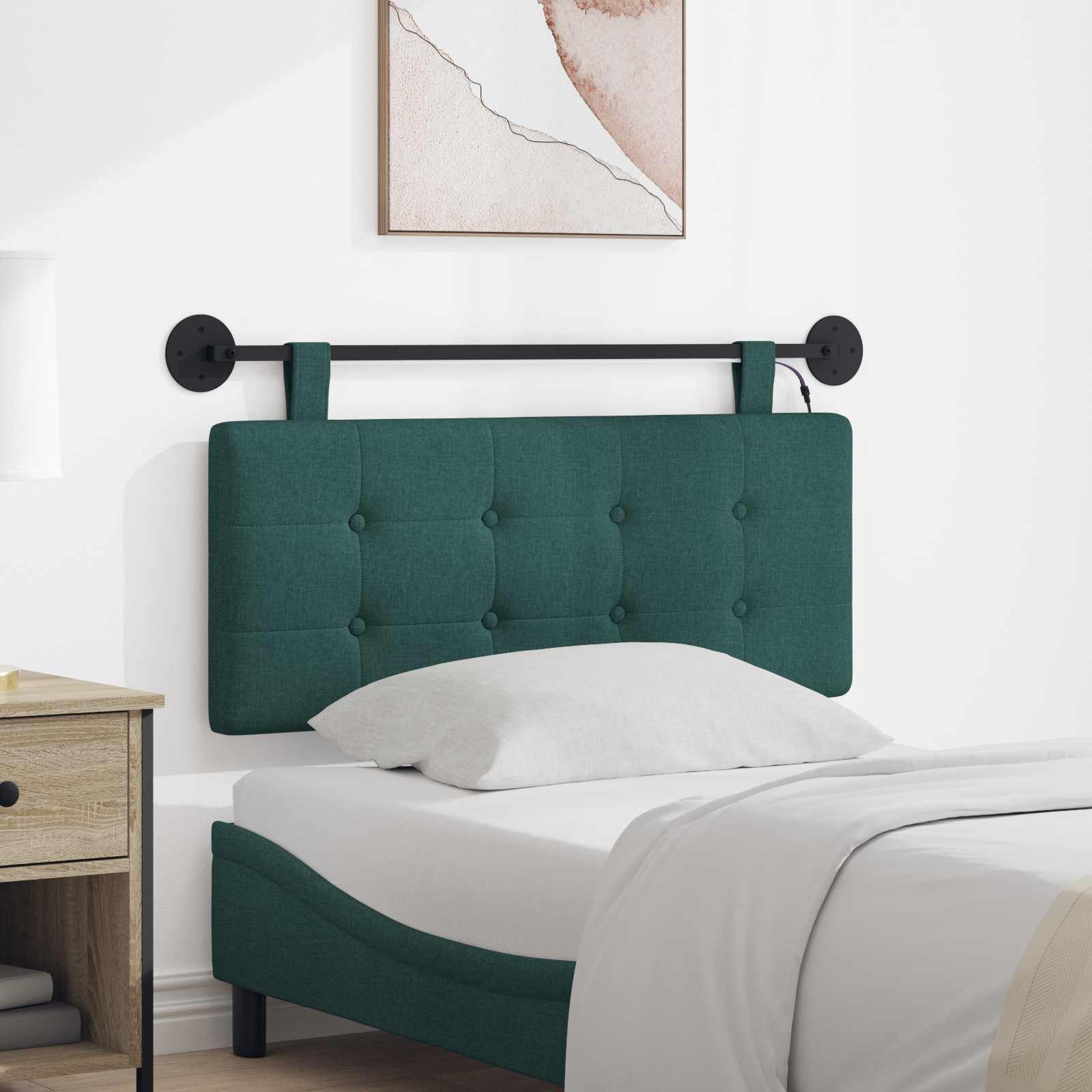 Tête de lit suspendue Avec lumière LED Vert foncé Tissu - XIOS