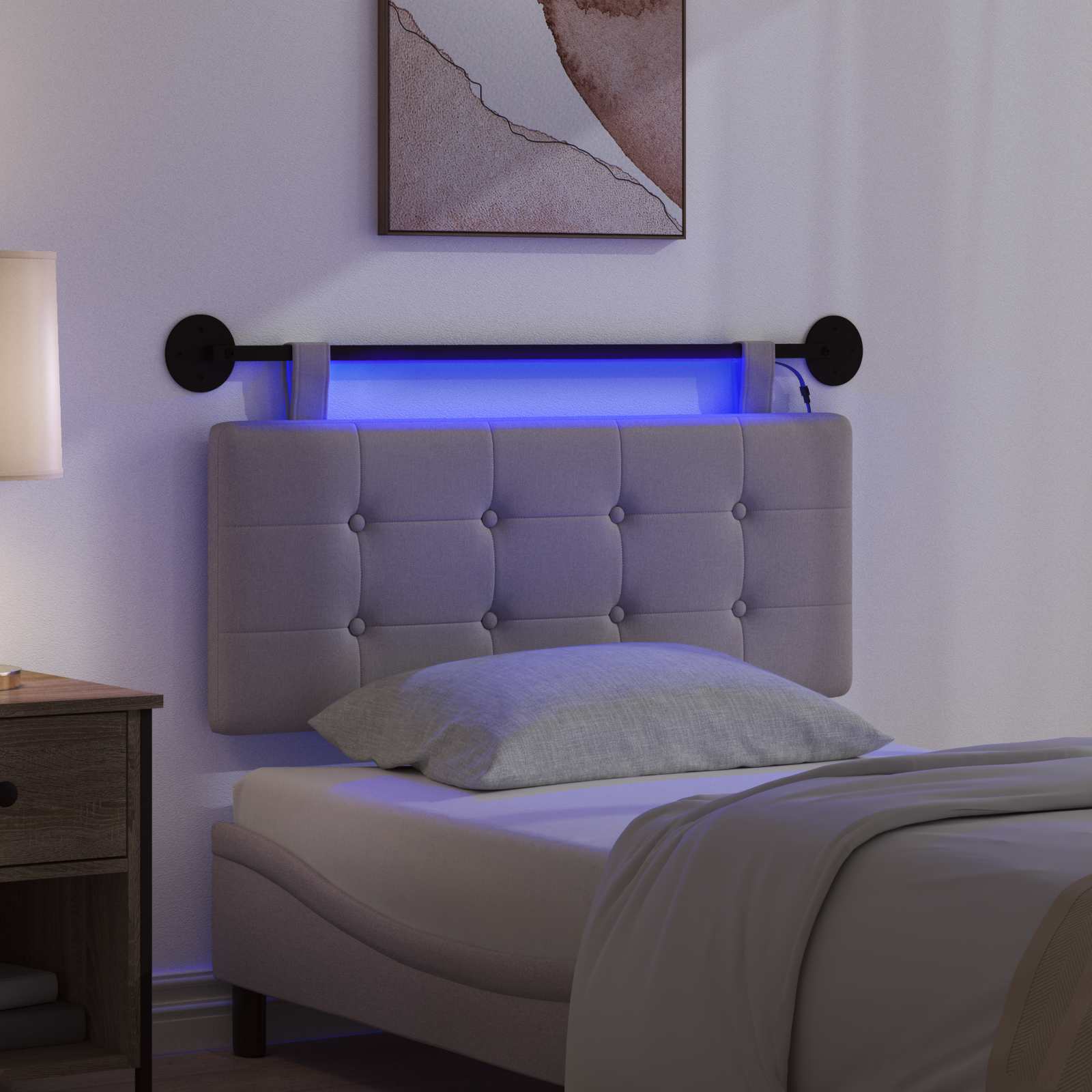 Tête de lit suspendue Avec lumière LED Taupe Tissu - XIOS