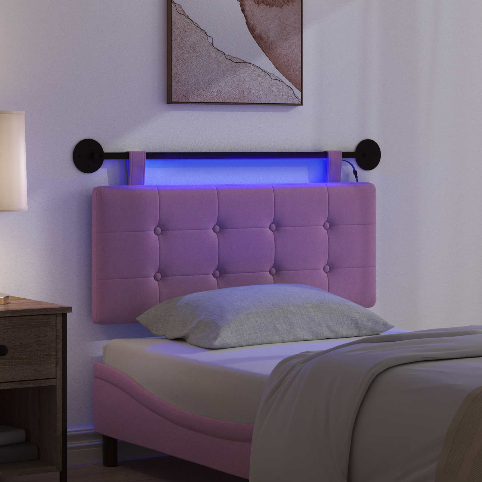 Tête de lit suspendue Avec lumière LED Rose Tissu - XIOS