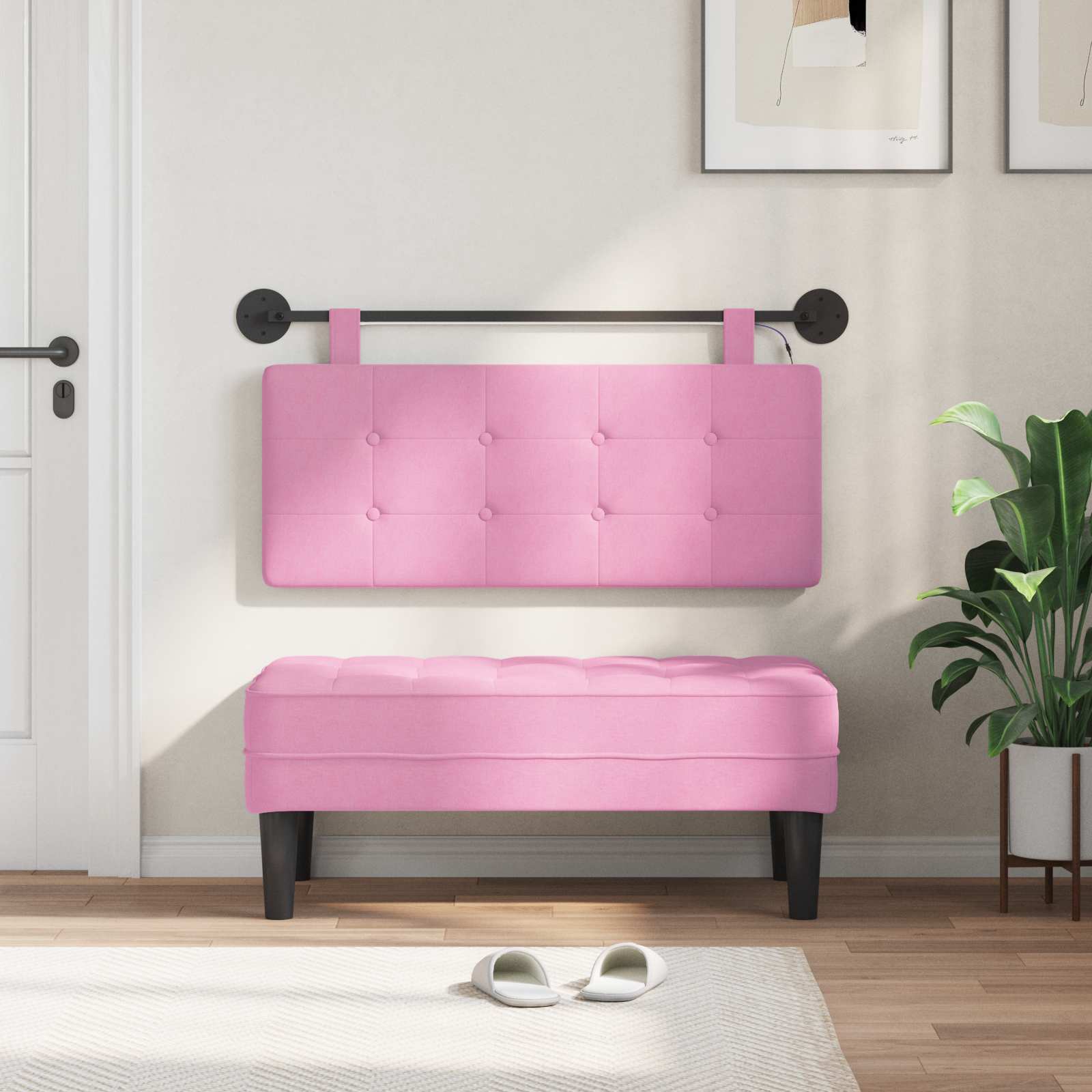 Tête de lit suspendue Avec lumière LED Rose Tissu - XIOS