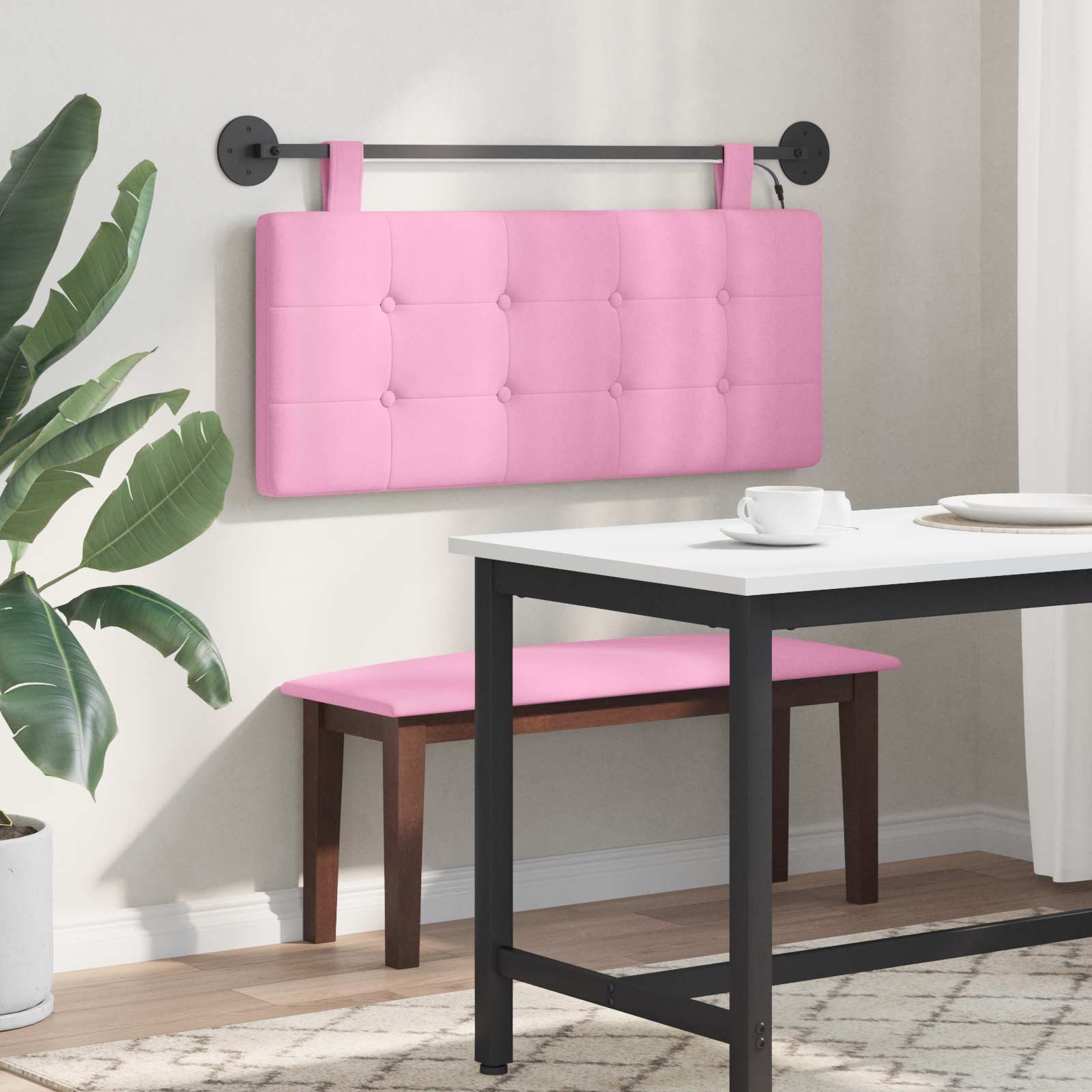 Tête de lit suspendue Avec lumière LED Rose Tissu - XIOS