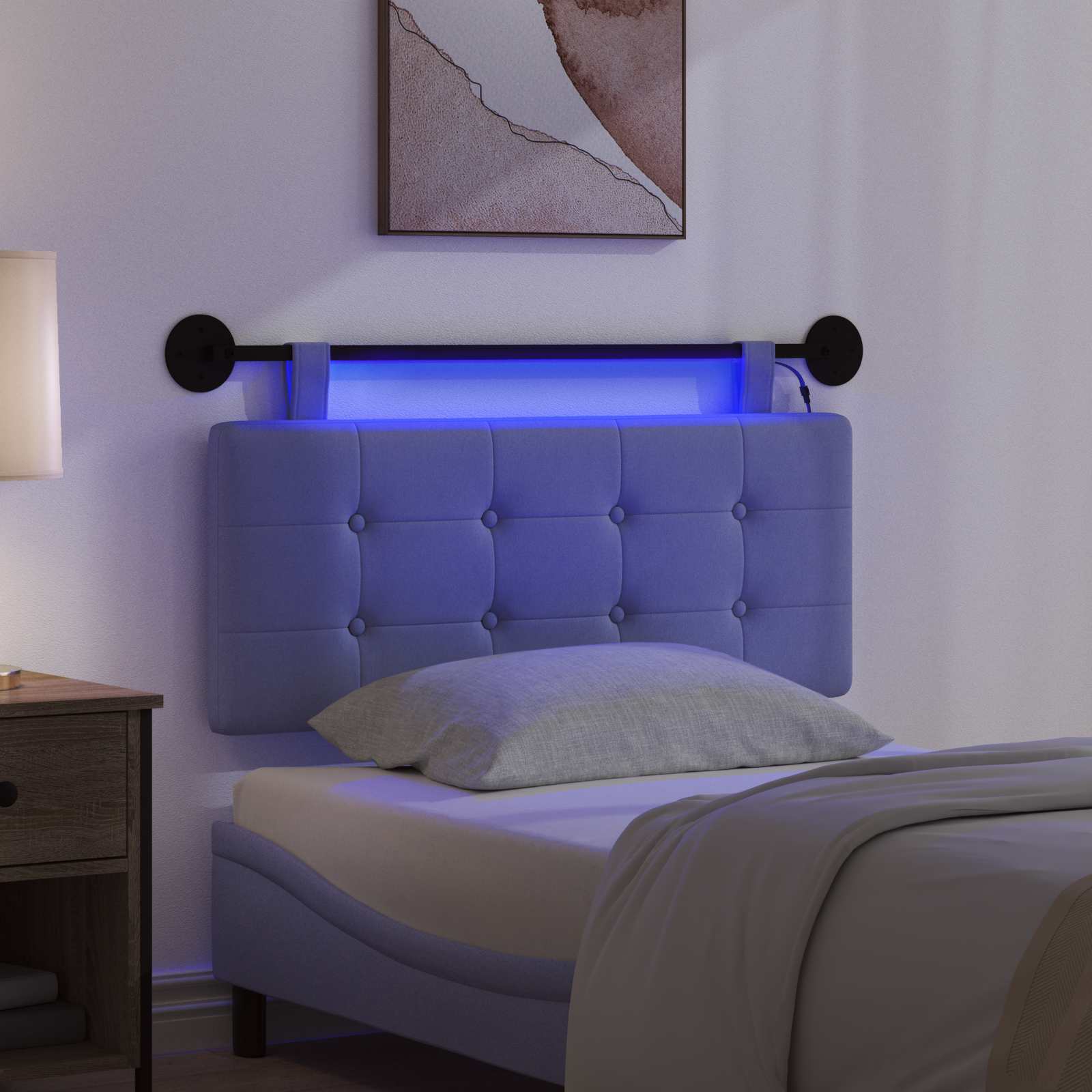 Tête de lit suspendue Avec lumière LED Bleu denim Tissu - XIOS