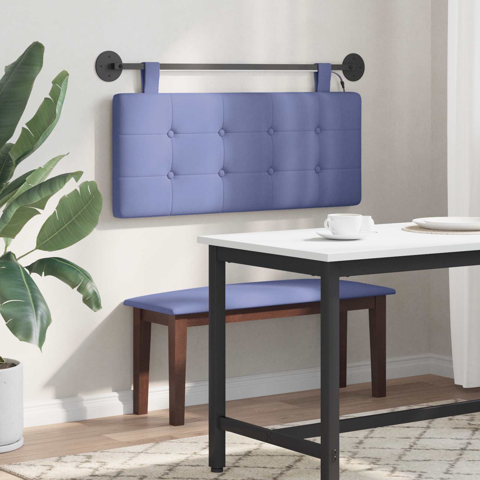 Tête de lit suspendue Avec lumière LED Bleu denim Tissu - XIOS