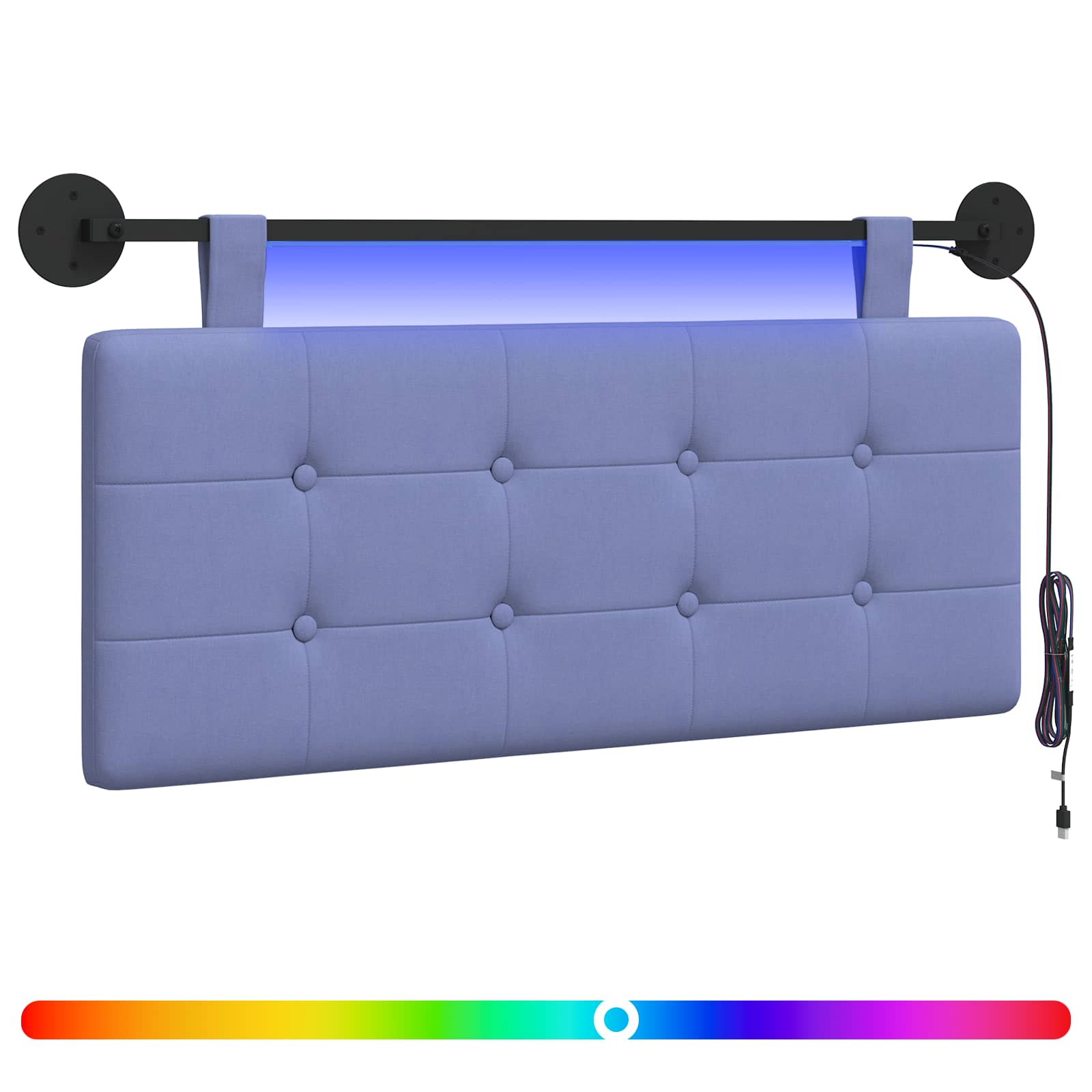 Tête de lit suspendue Avec lumière LED Bleu denim Tissu - XIOS