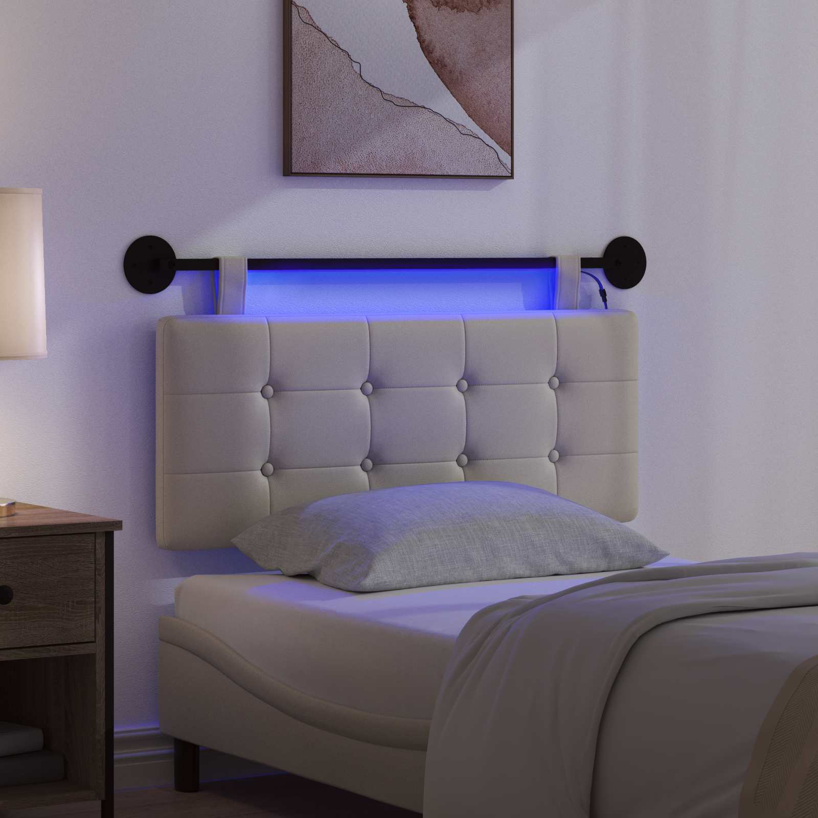 Tête de lit suspendue Avec lumière LED Crème Simili cuir - XIOS