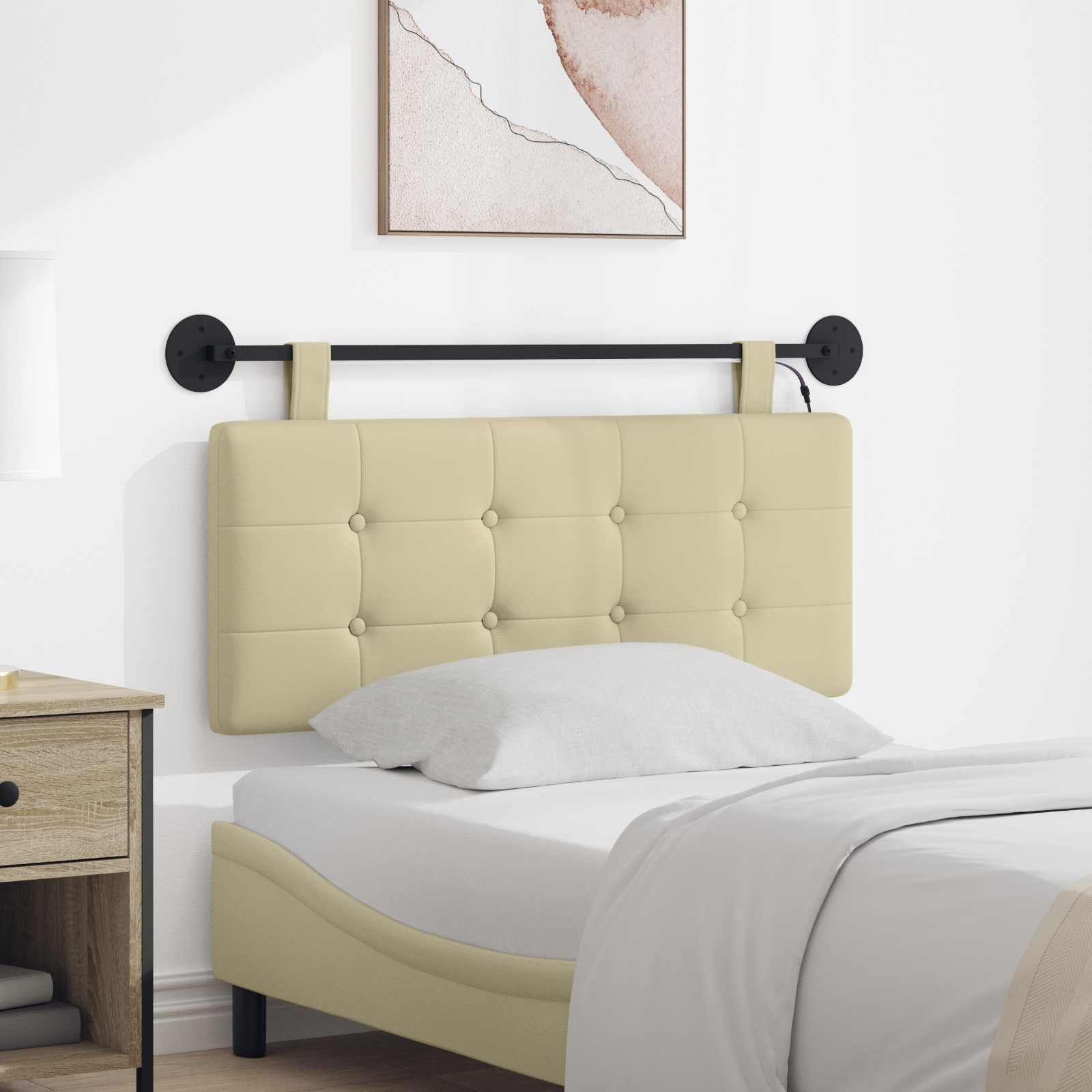 Tête de lit suspendue Avec lumière LED Crème Simili cuir - XIOS