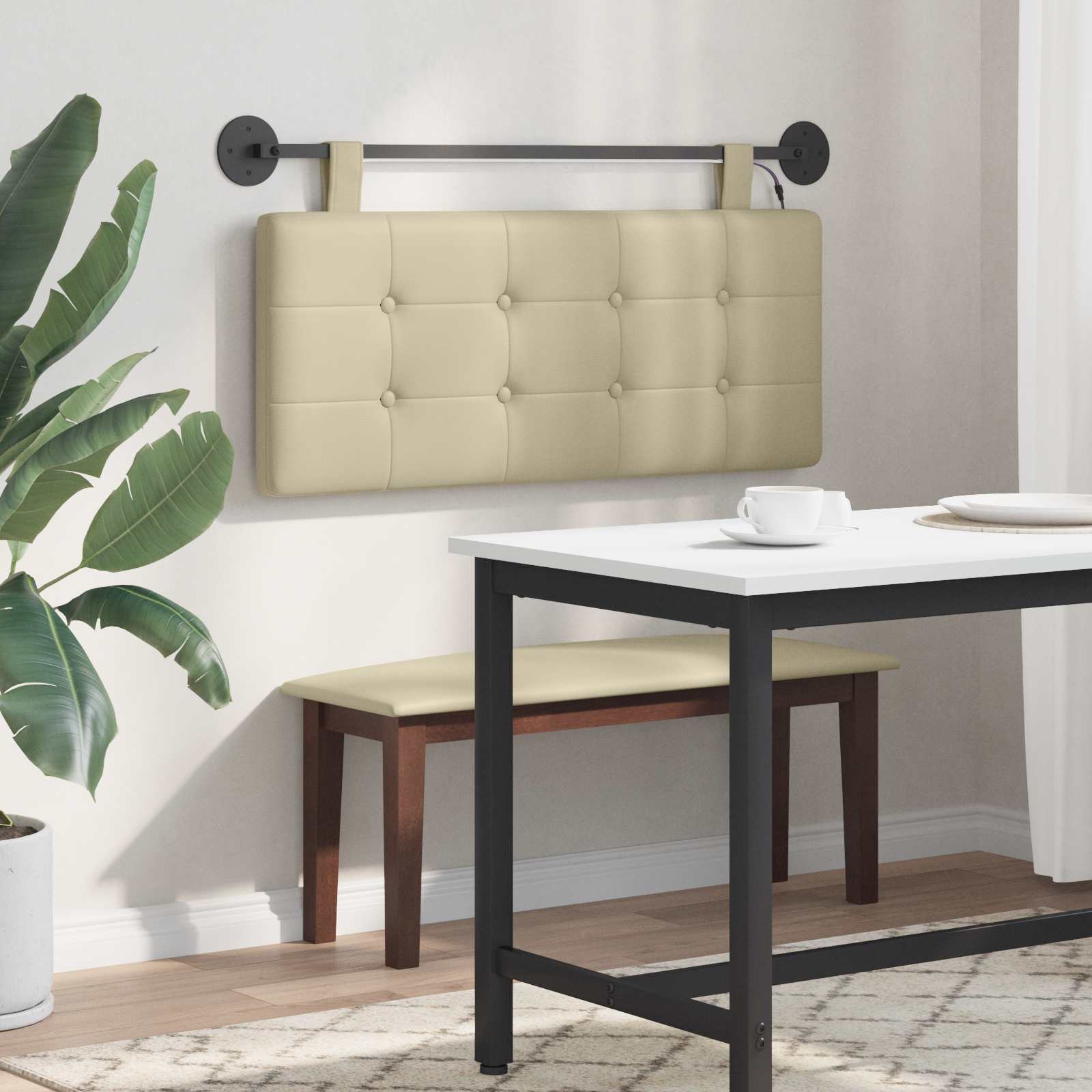 Tête de lit suspendue Avec lumière LED Crème Simili cuir - XIOS